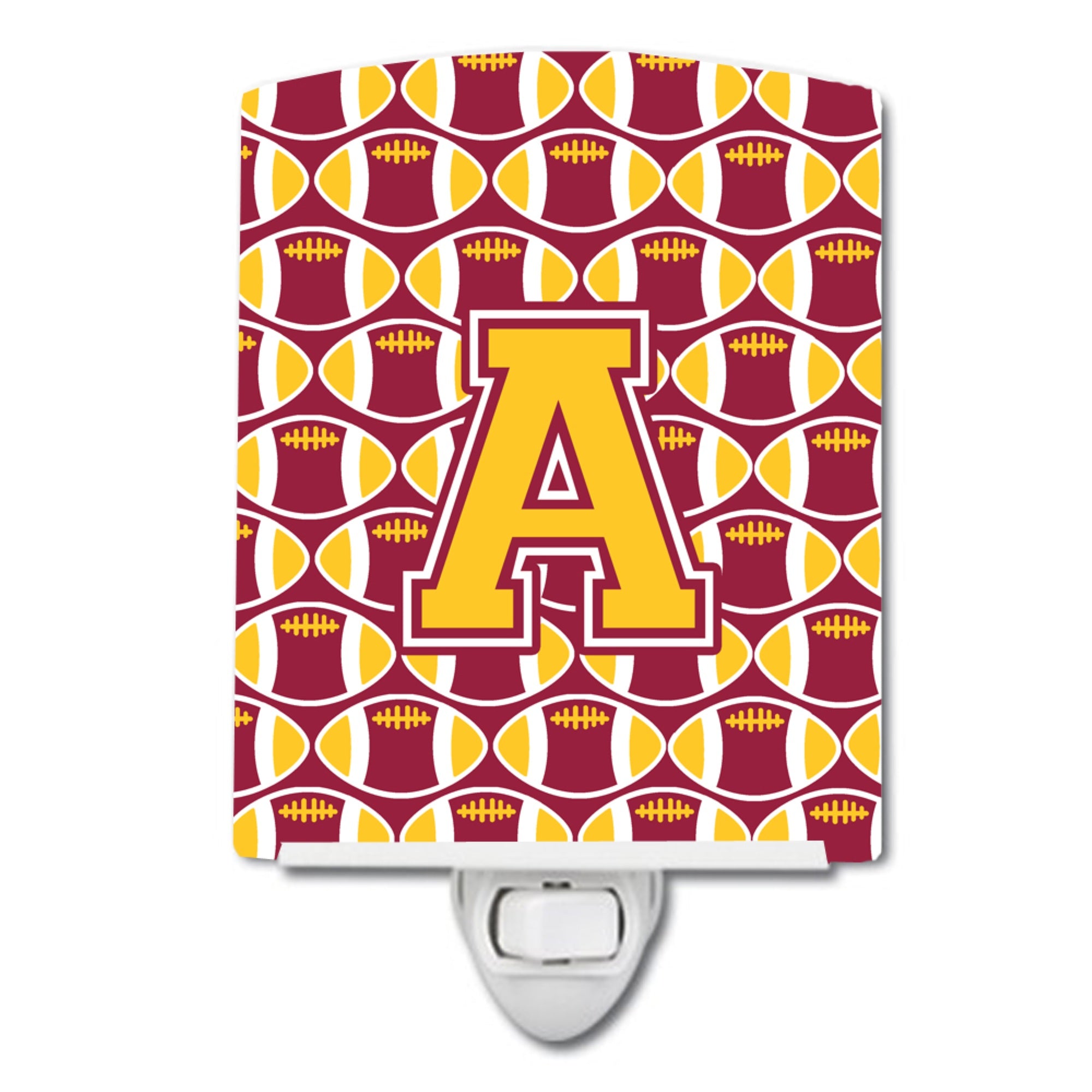  inchCarolines Treasures Letter A Football Maroon and Gold Ceramic Night Light, 6x4, Multicolor inch