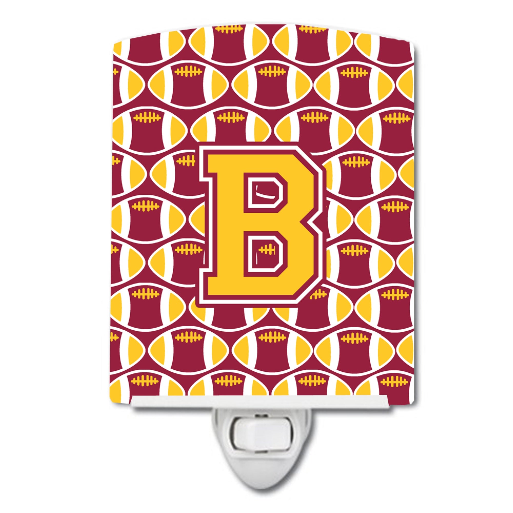  inchCarolines Treasures Letter B Football Maroon and Gold Ceramic Night Light, 6x4, Multicolor inch