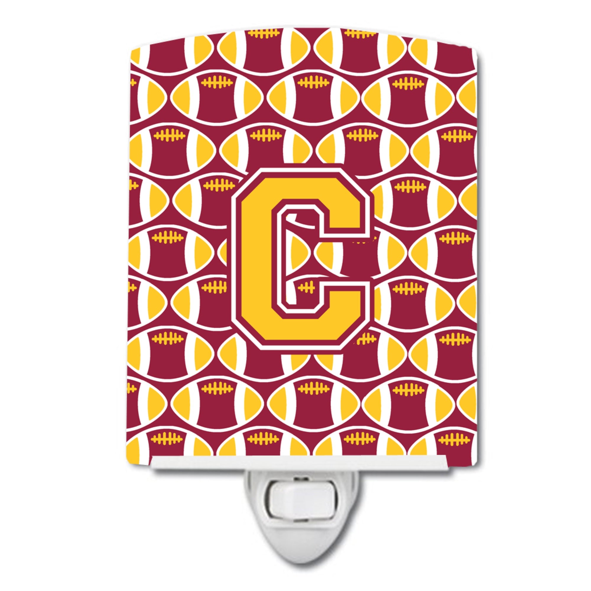  inchCarolines Treasures Letter C Football Maroon and Gold Ceramic Night Light, 6x4, Multicolor inch