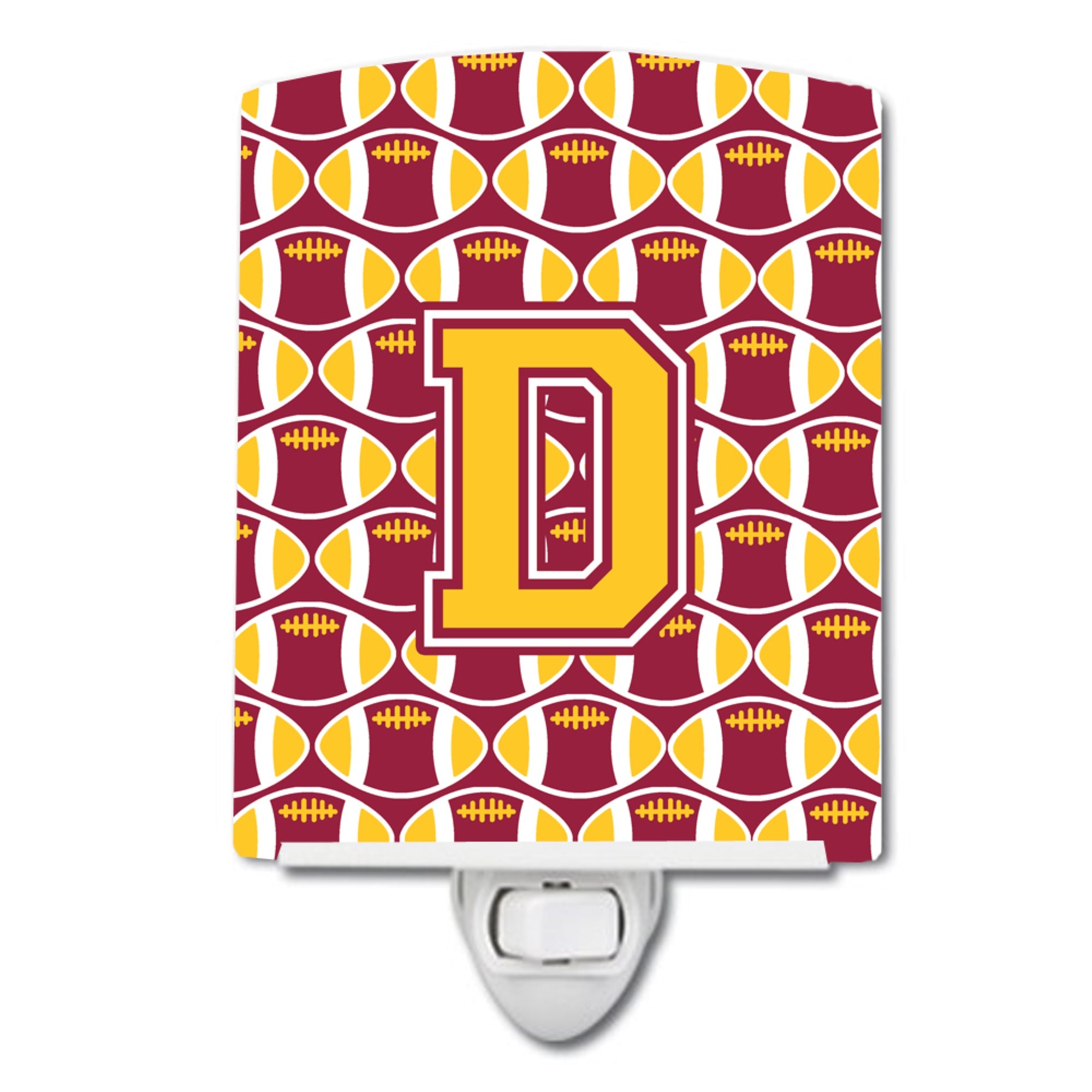  inchCarolines Treasures Letter D Football Maroon and Gold Ceramic Night Light, 6x4, Multicolor inch