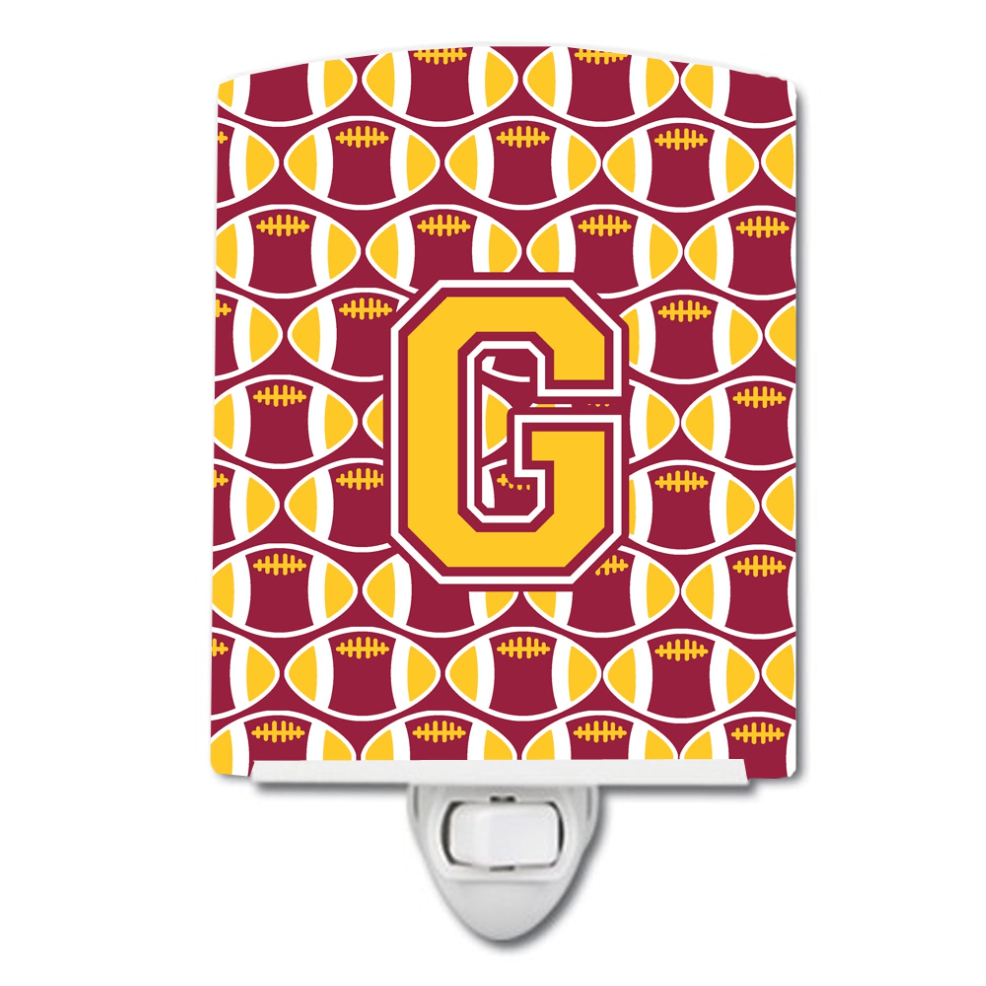  inchCarolines Treasures Letter G Football Maroon and Gold Ceramic Night Light, 6x4, Multicolor inch