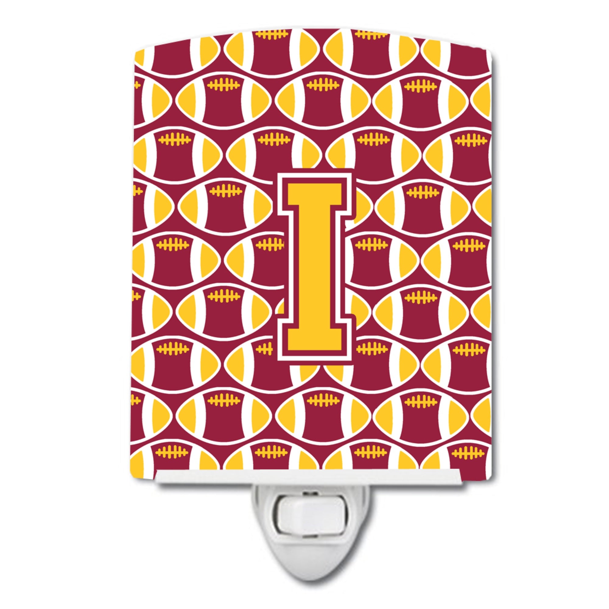 inchCarolines Treasures Letter I Football Maroon and Gold Ceramic Night Light, 6x4, Multicolor inch