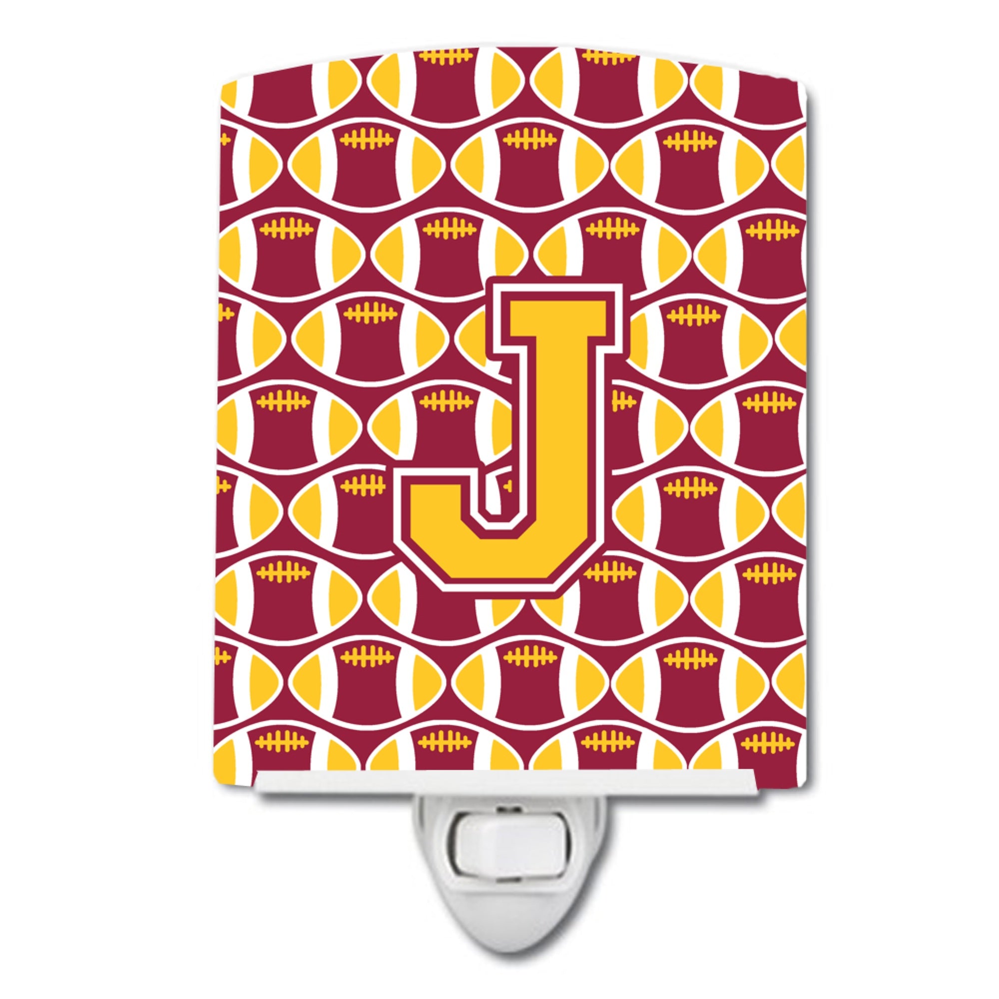  inchCarolines Treasures Letter J Football Maroon and Gold Ceramic Night Light, 6x4, Multicolor inch