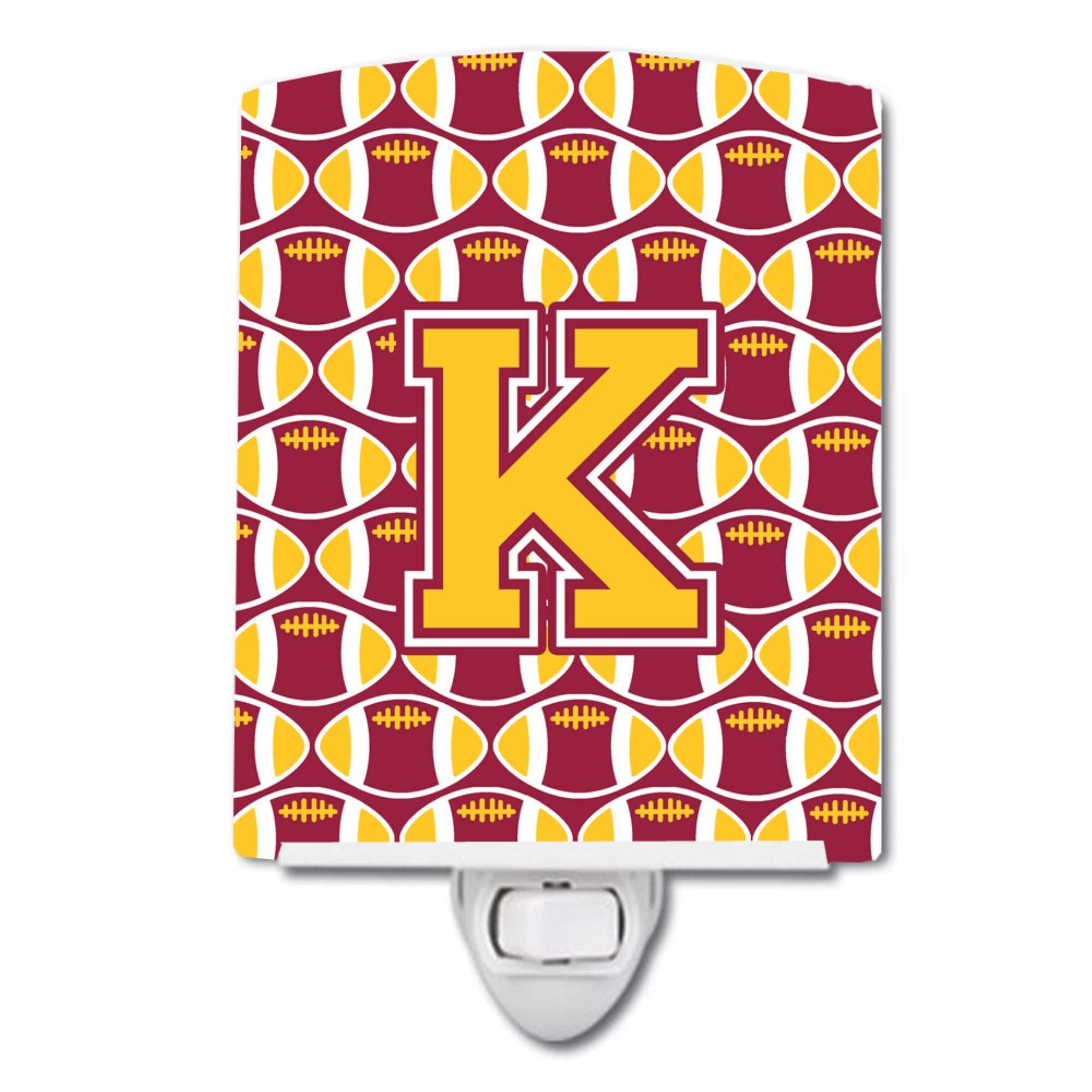  inchCarolines Treasures Letter K Football Maroon and Gold Ceramic Night Light, 6x4, Multicolor inch