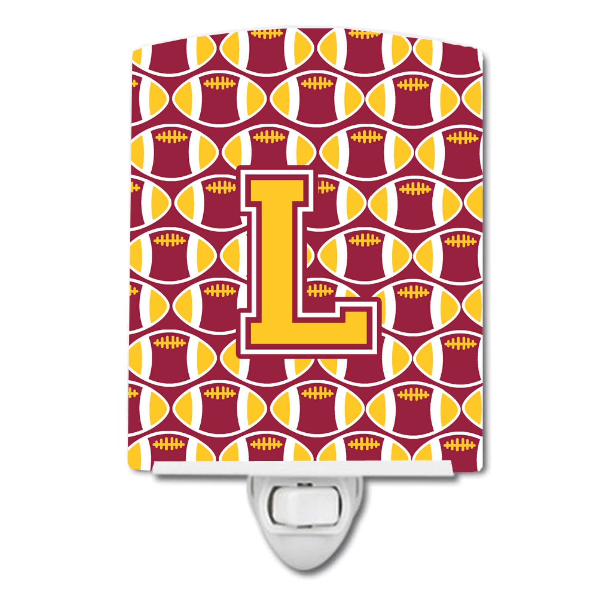  inchCarolines Treasures Letter L Football Maroon and Gold Ceramic Night Light, 6x4, Multicolor inch