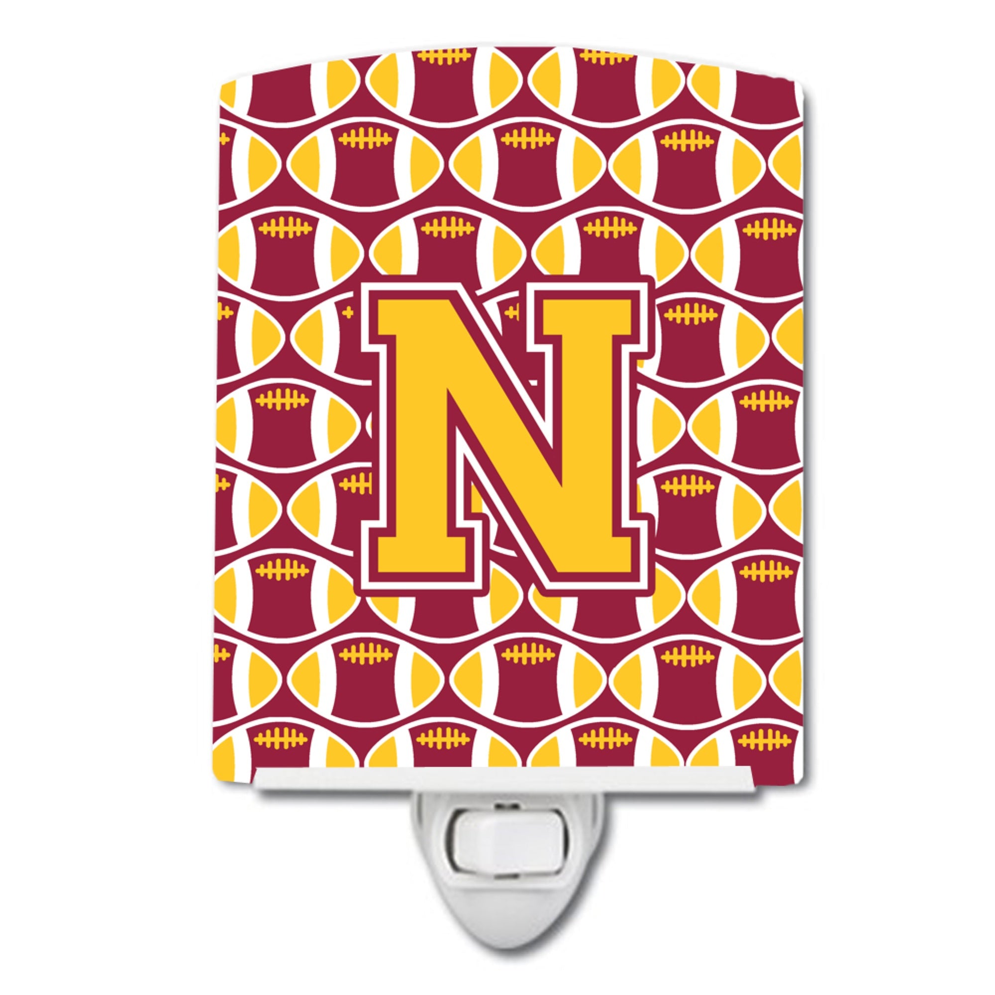  inchCarolines Treasures Letter N Football Maroon and Gold Ceramic Night Light, 6x4, Multicolor inch