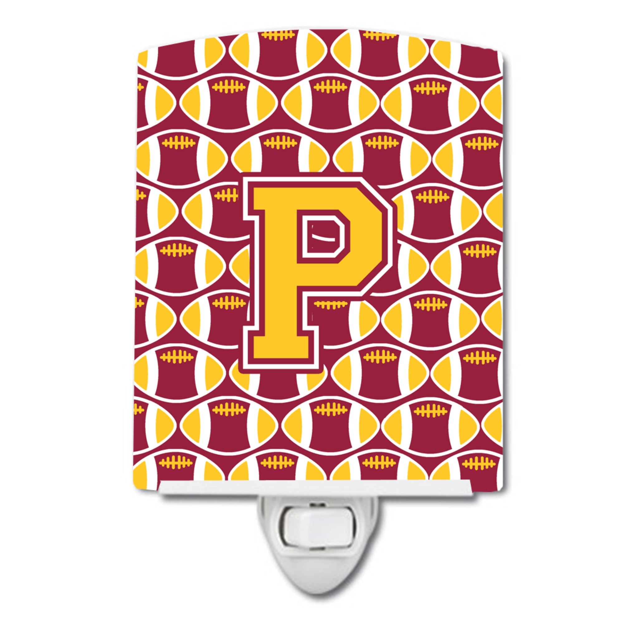  inchCarolines Treasures Letter P Football Maroon and Gold Ceramic Night Light, 6x4, Multicolor inch