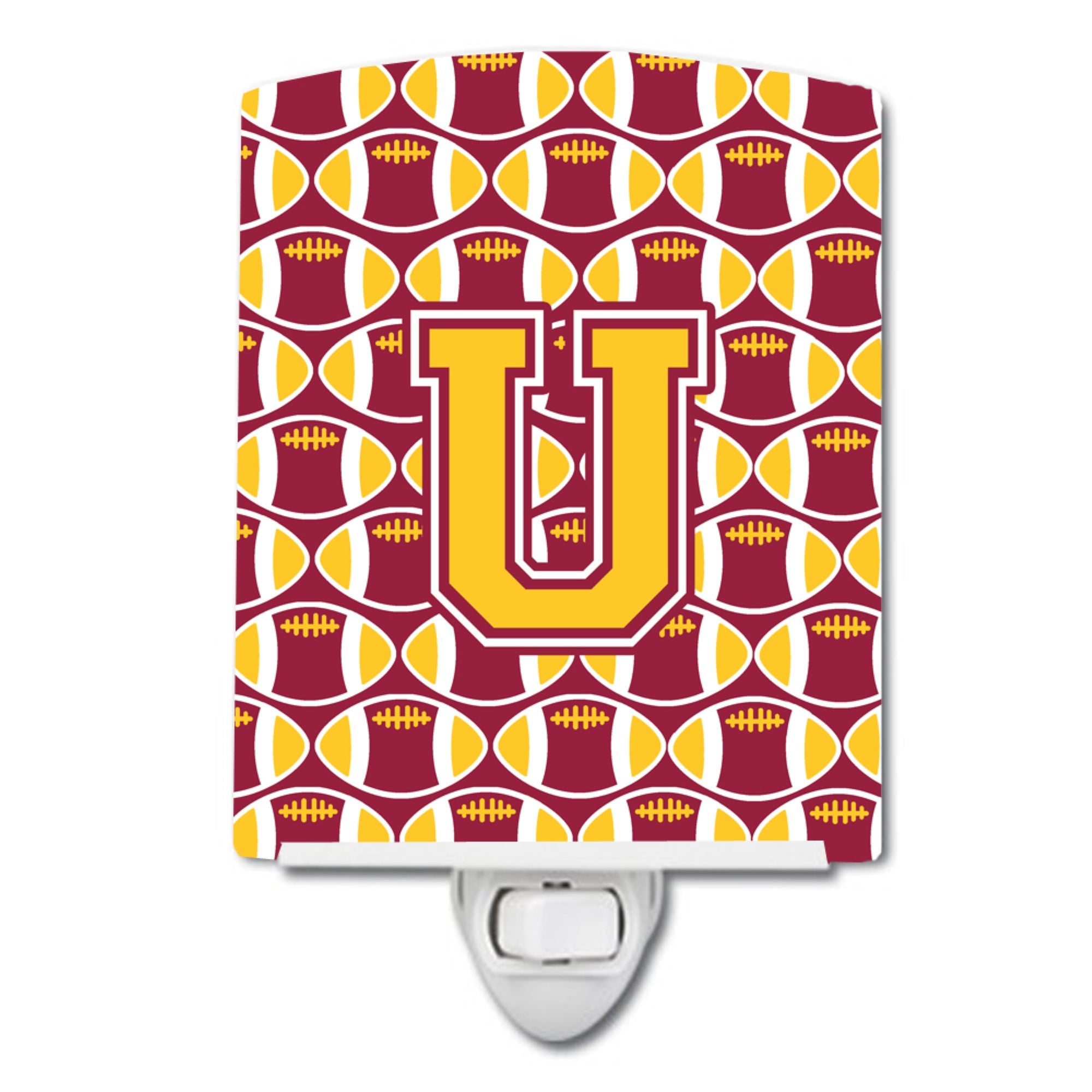  inchCarolines Treasures Letter U Football Maroon and Gold Ceramic Night Light, 6x4, Multicolor inch
