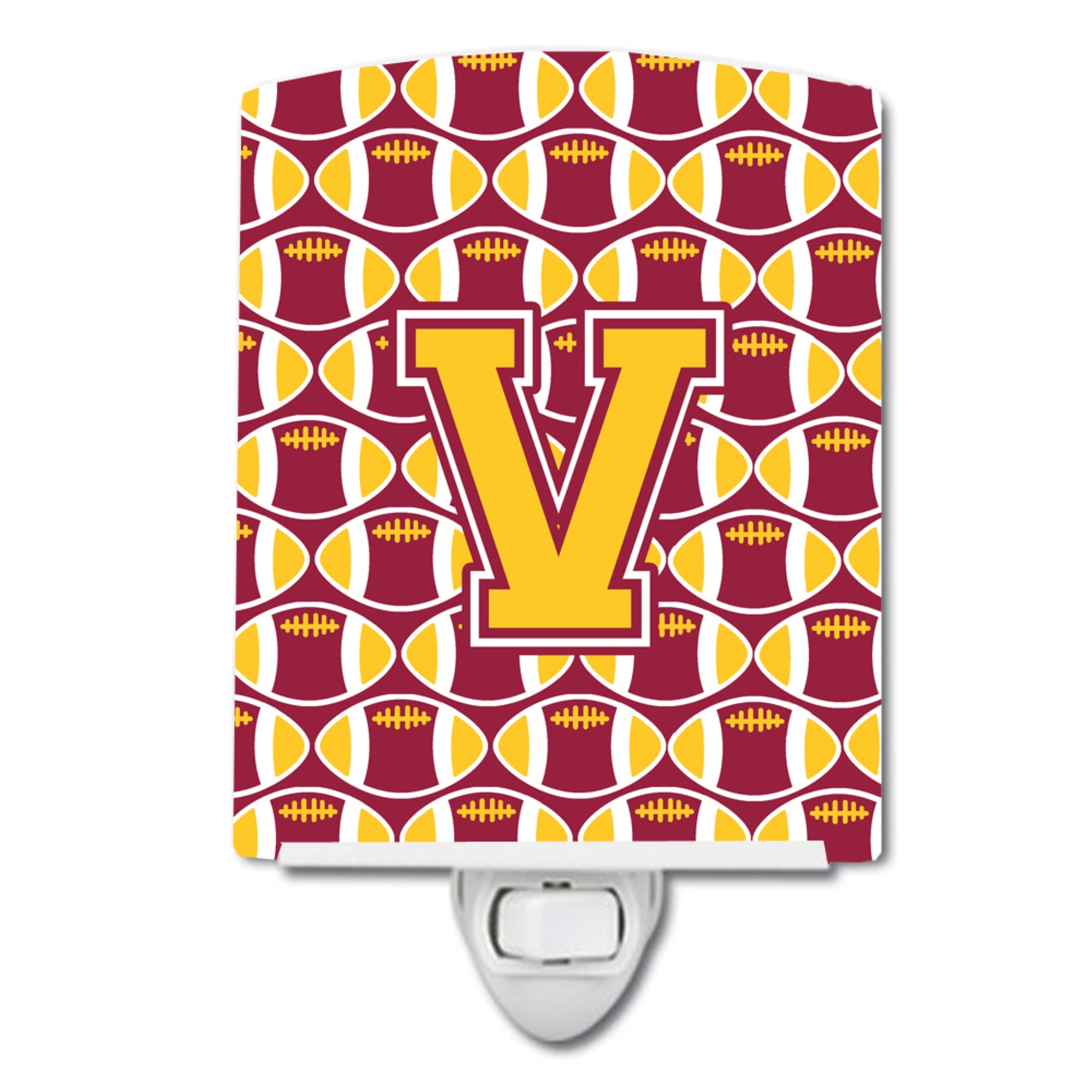  inchCarolines Treasures Letter V Football Maroon and Gold Ceramic Night Light, 6x4, Multicolor inch