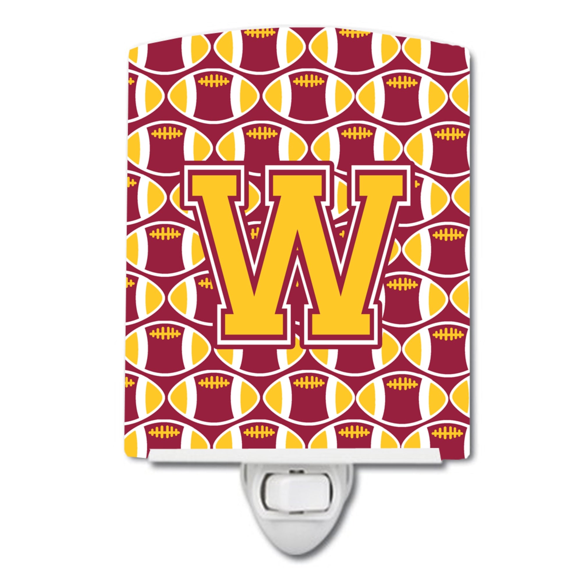  inchCarolines Treasures Letter W Football Maroon and Gold Ceramic Night Light, 6x4, Multicolor inch