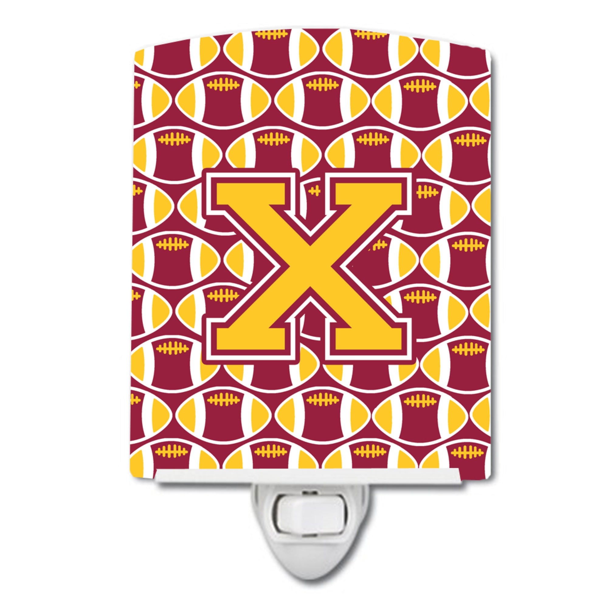  inchCarolines Treasures Letter X Football Maroon and Gold Ceramic Night Light, 6x4, Multicolor inch
