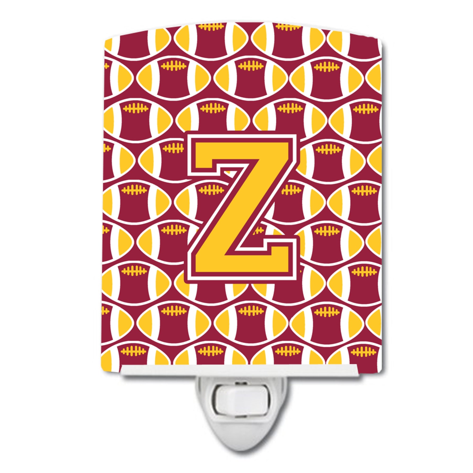  inchCarolines Treasures Letter Z Football Maroon and Gold Ceramic Night Light, 6x4, Multicolor inch