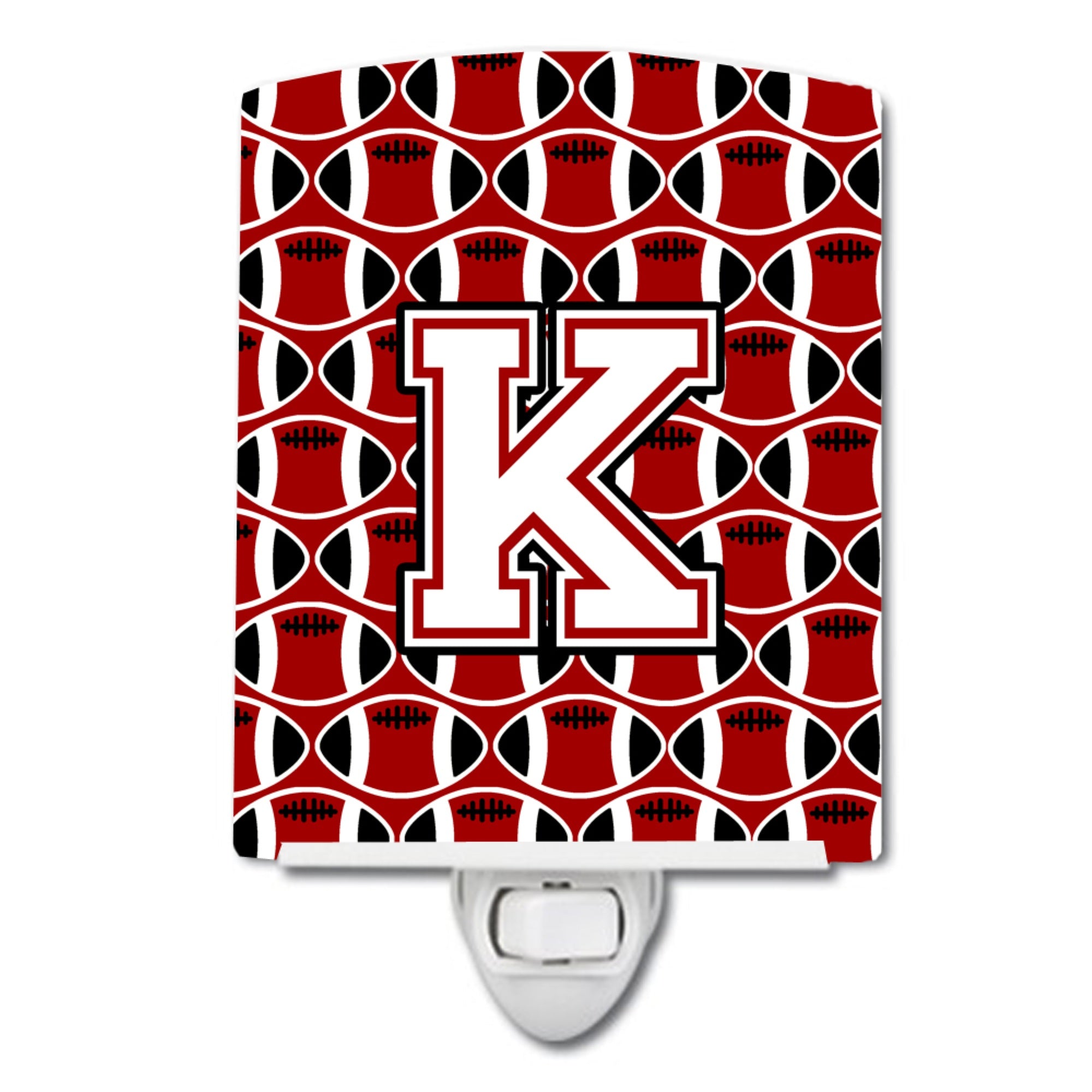  inchCarolines Treasures Letter K Football Cardinal and White Ceramic Night Light, 6x4, Multicolor inch