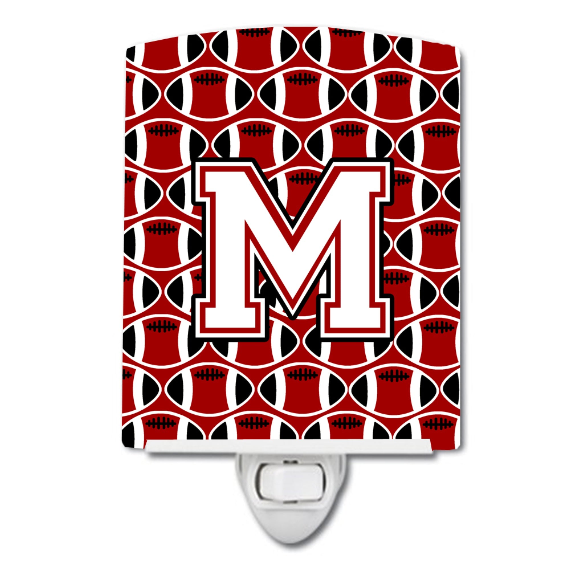  inchCarolines Treasures Letter M Football Cardinal and White Ceramic Night Light, 6x4, Multicolor inch