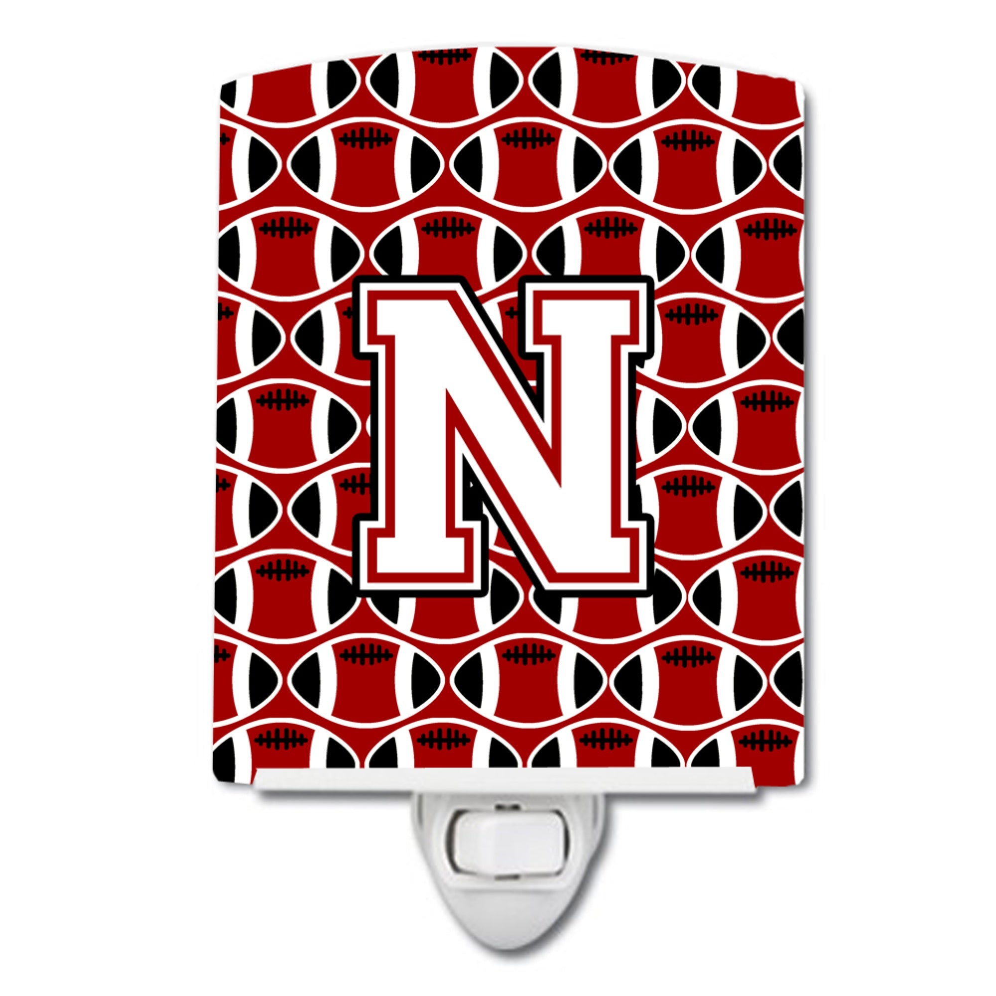  inchCarolines Treasures Letter N Football Cardinal and White Ceramic Night Light, 6x4, Multicolor inch