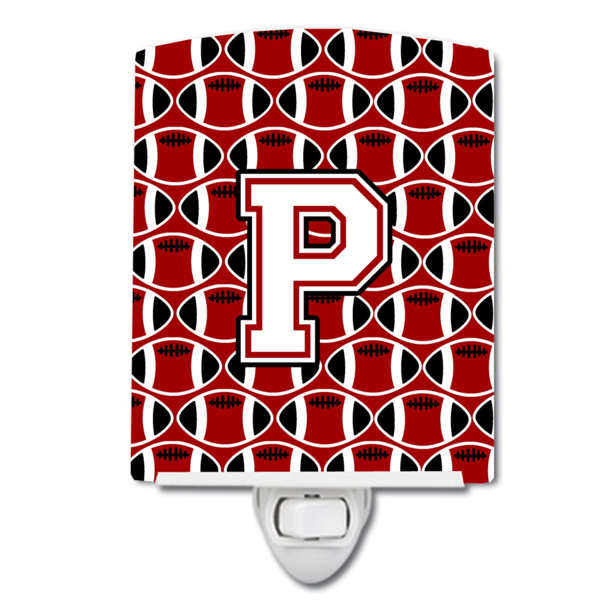  inchCarolines Treasures Letter P Football Cardinal and White Ceramic Night Light, 6x4, Multicolor inch