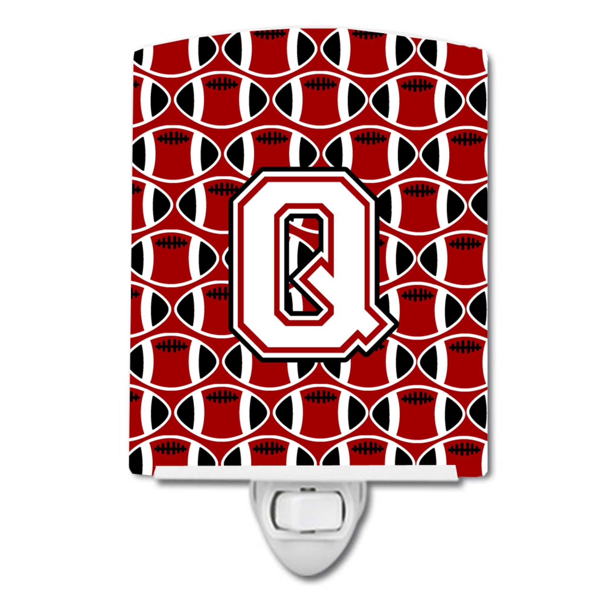  inchCarolines Treasures Letter Q Football Cardinal and White Ceramic Night Light, 6x4, Multicolor inch