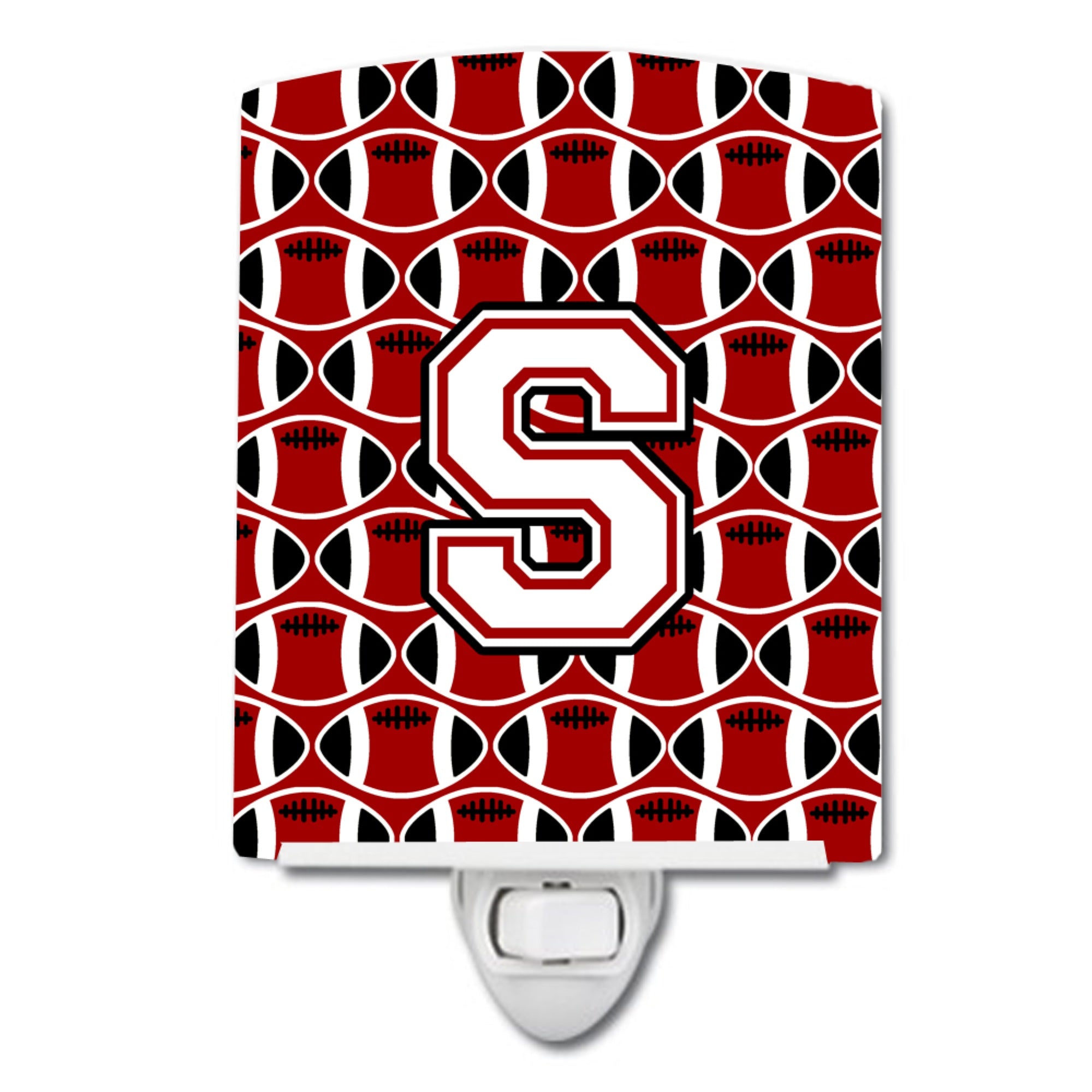  inchCarolines Treasures Letter S Football Cardinal and White Ceramic Night Light, 6x4, Multicolor inch
