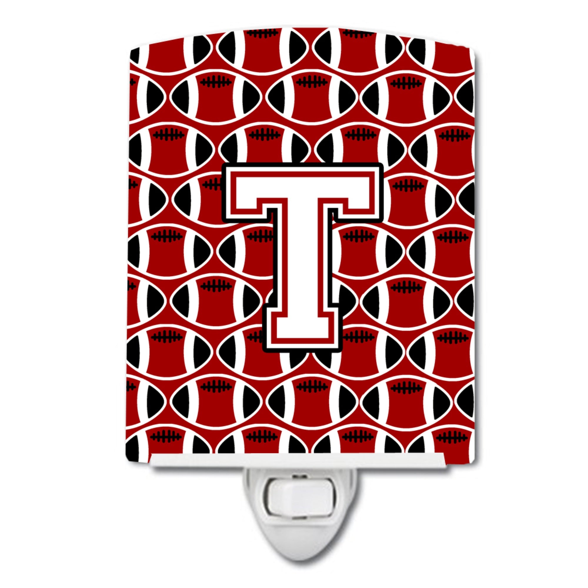  inchCarolines Treasures Letter T Football Cardinal and White Ceramic Night Light, 6x4, Multicolor inch