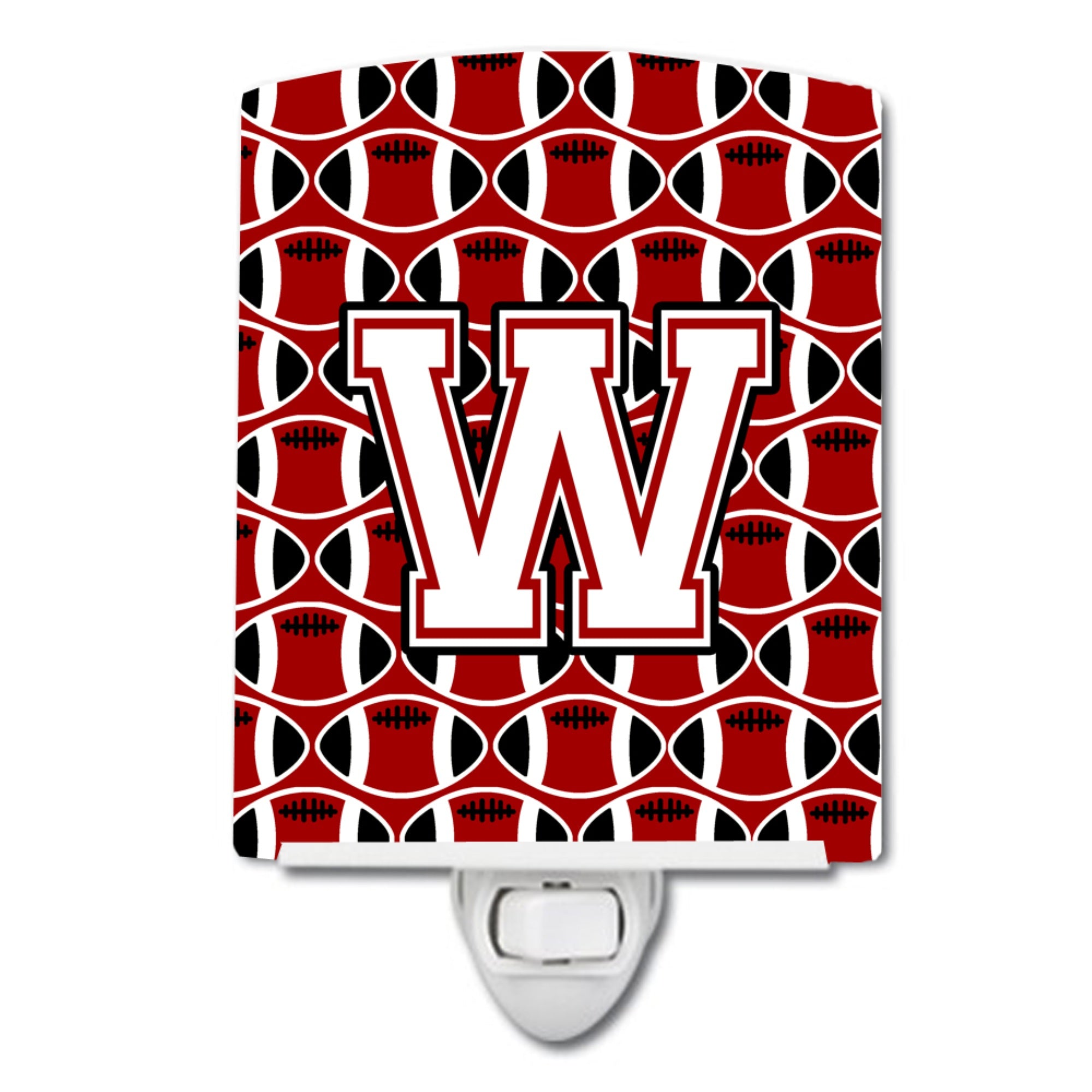  inchCarolines Treasures Letter W Football Cardinal and White Ceramic Night Light, 6x4, Multicolor inch