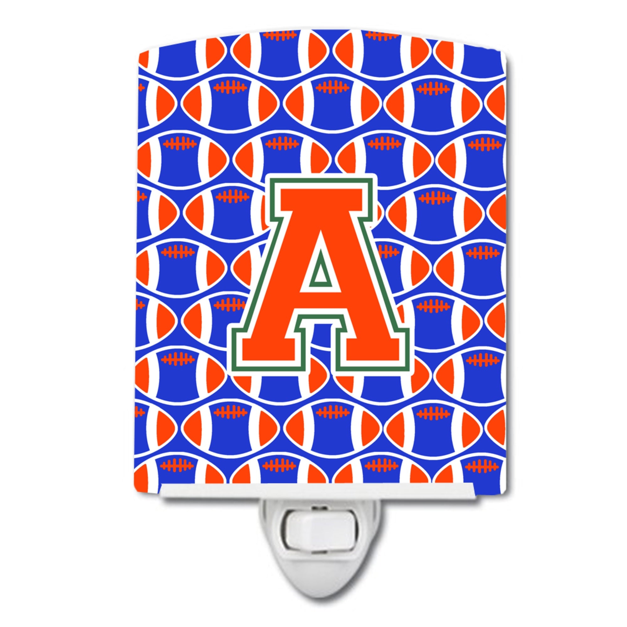  inchCarolines Treasures Letter A Football Green, Blue and Orange Ceramic Night Light, 6x4, Multicolor inch