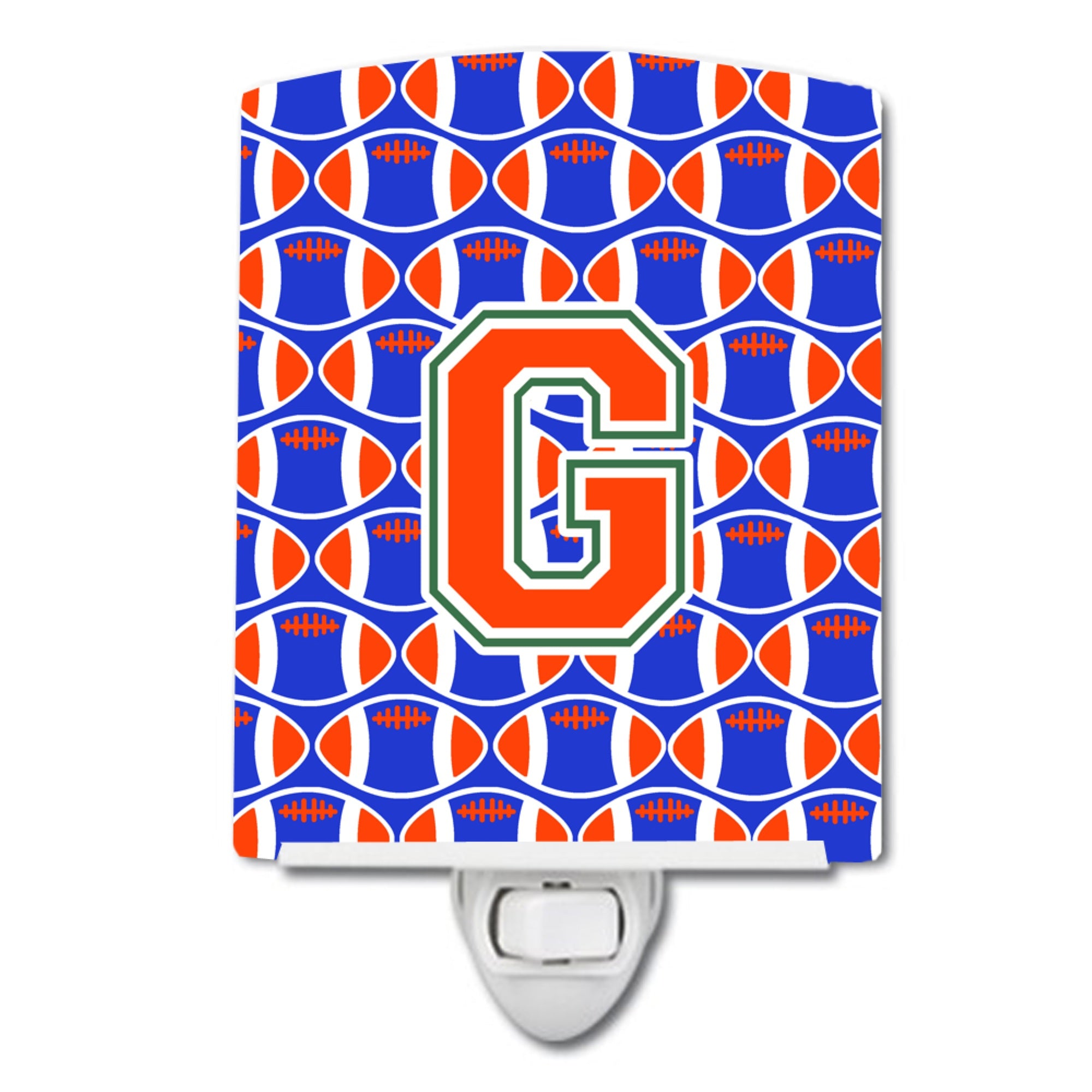  inchCarolines Treasures Letter G Football Green, Blue and Orange Ceramic Night Light, 6x4, Multicolor inch