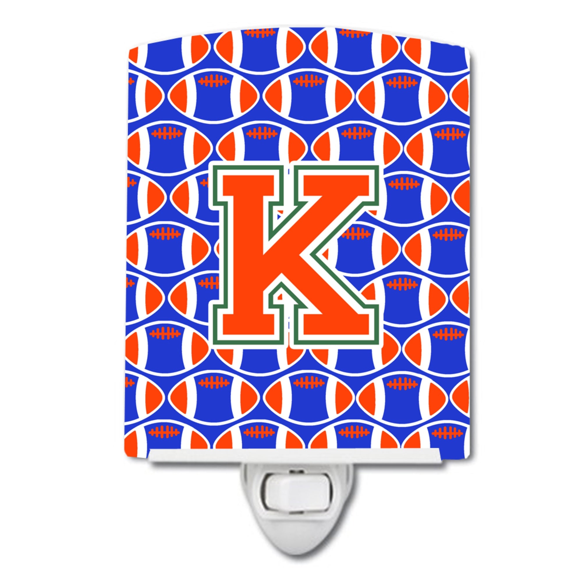  inchCarolines Treasures Letter K Football Green, Blue and Orange Ceramic Night Light, 6x4, Multicolor inch