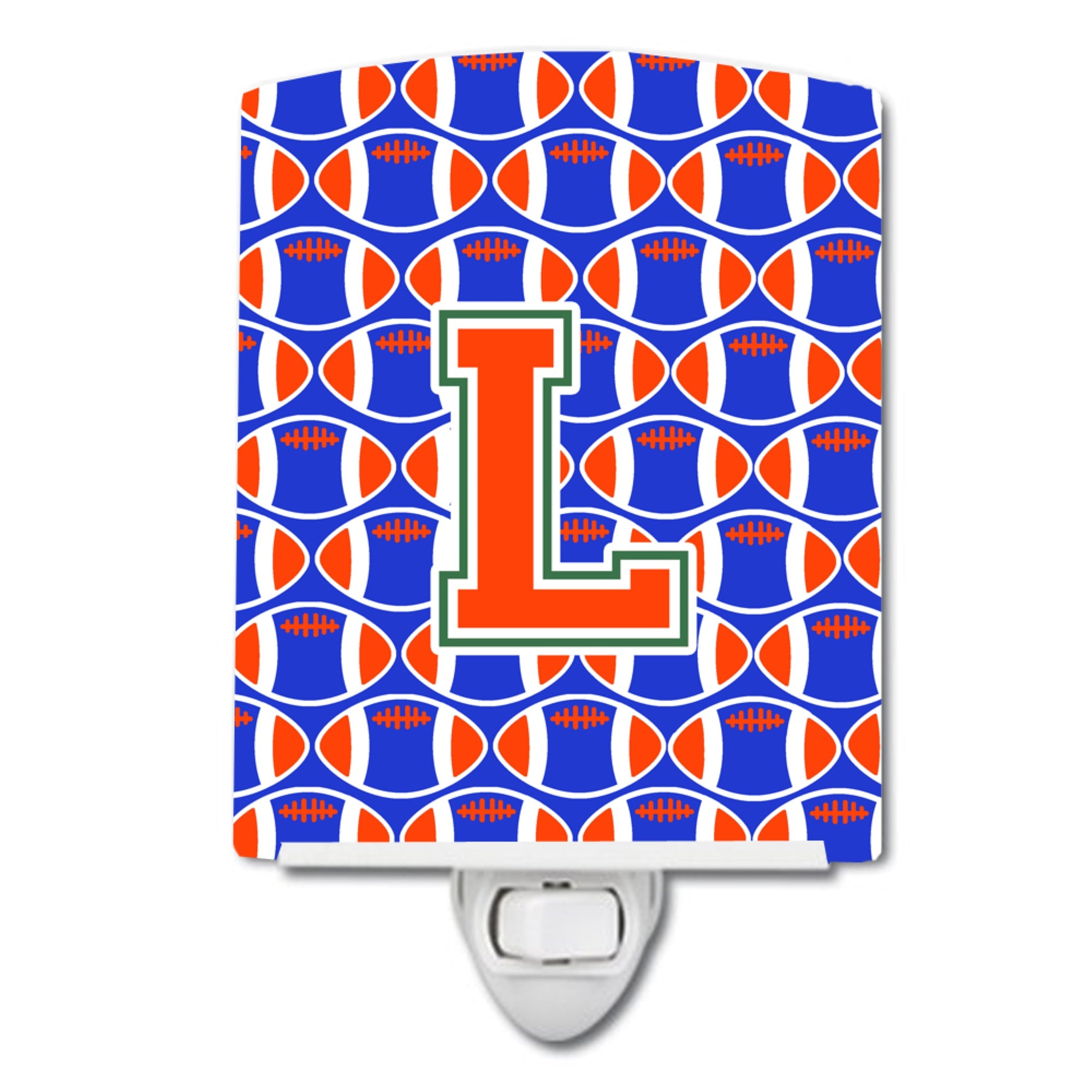  inchCarolines Treasures Letter L Football Green, Blue and Orange Ceramic Night Light, 6x4, Multicolor inch