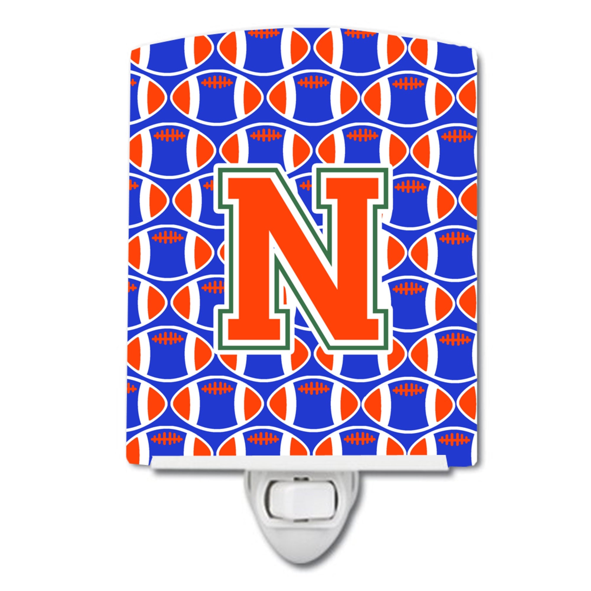  inchCarolines Treasures Letter N Football Green, Blue and Orange Ceramic Night Light, 6x4, Multicolor inch
