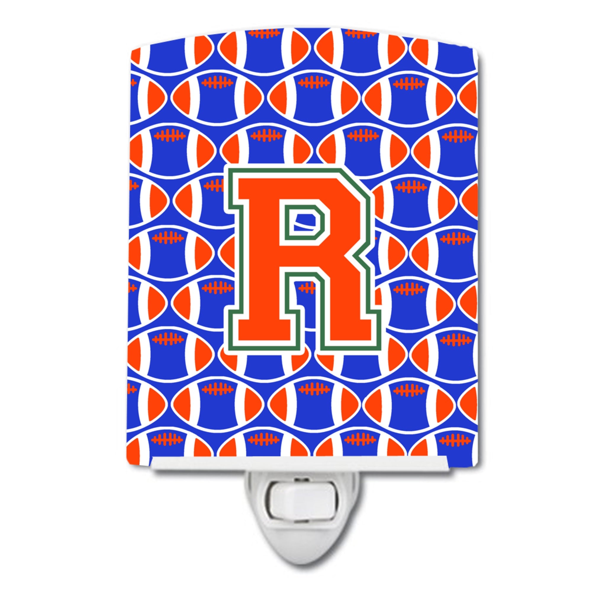  inchCarolines Treasures Letter R Football Green, Blue and Orange Ceramic Night Light, 6x4, Multicolor inch