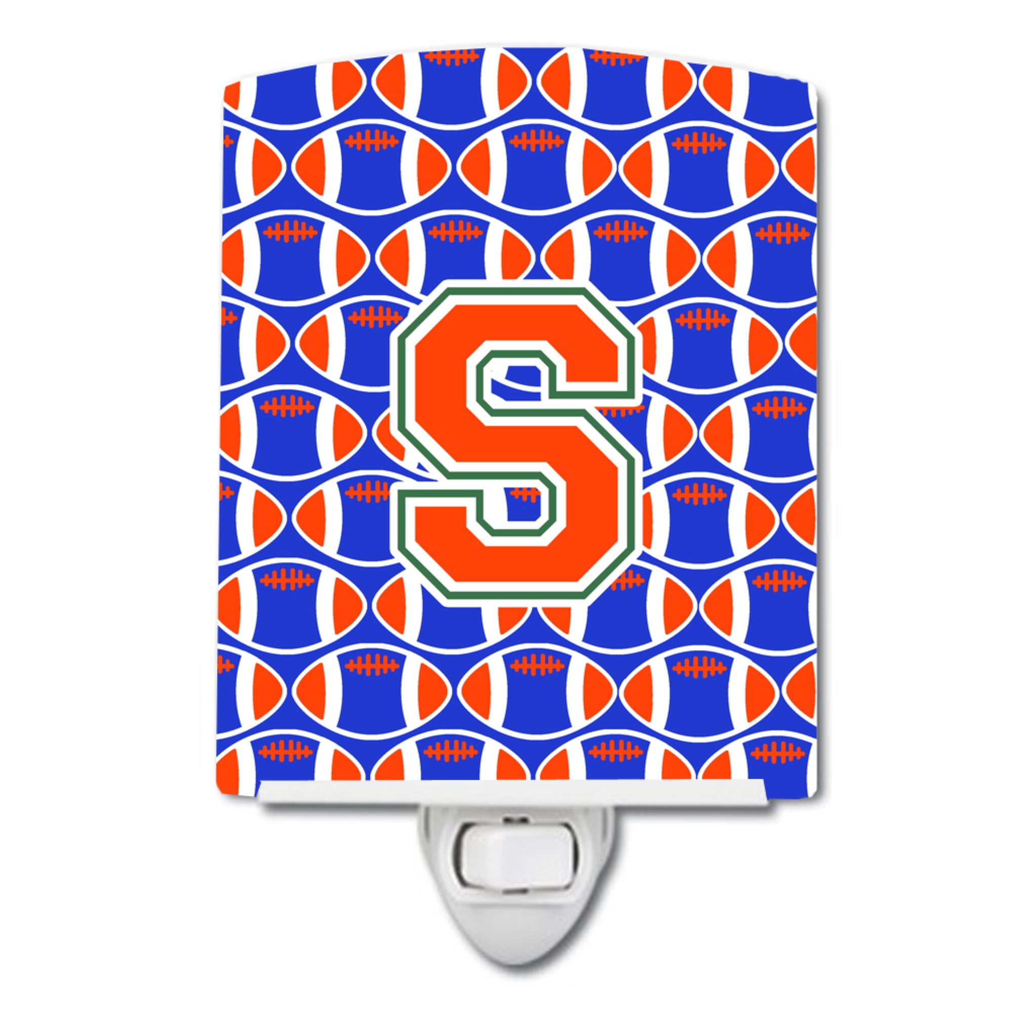  inchCarolines Treasures Letter S Football Green, Blue and Orange Ceramic Night Light, 6x4, Multicolor inch