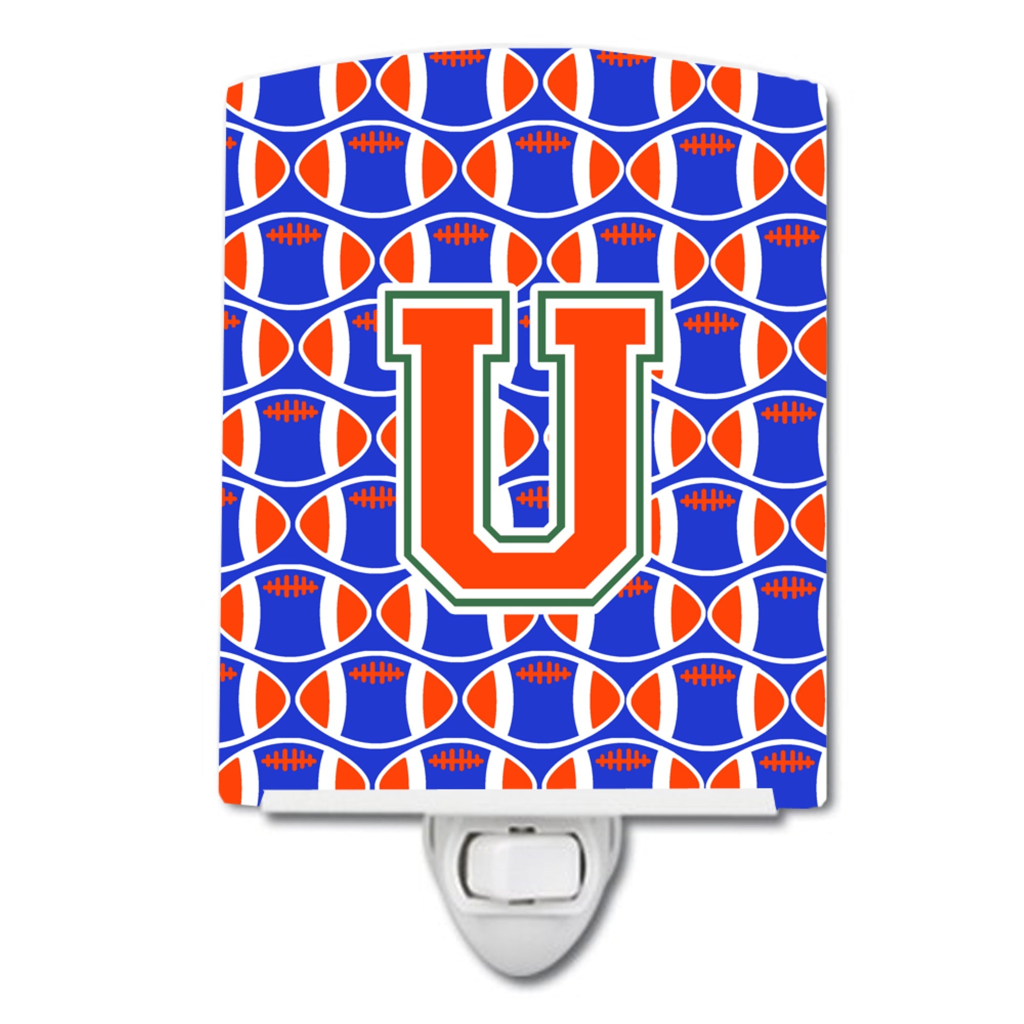  inchCarolines Treasures Letter U Football Green, Blue and Orange Ceramic Night Light, 6x4, Multicolor inch