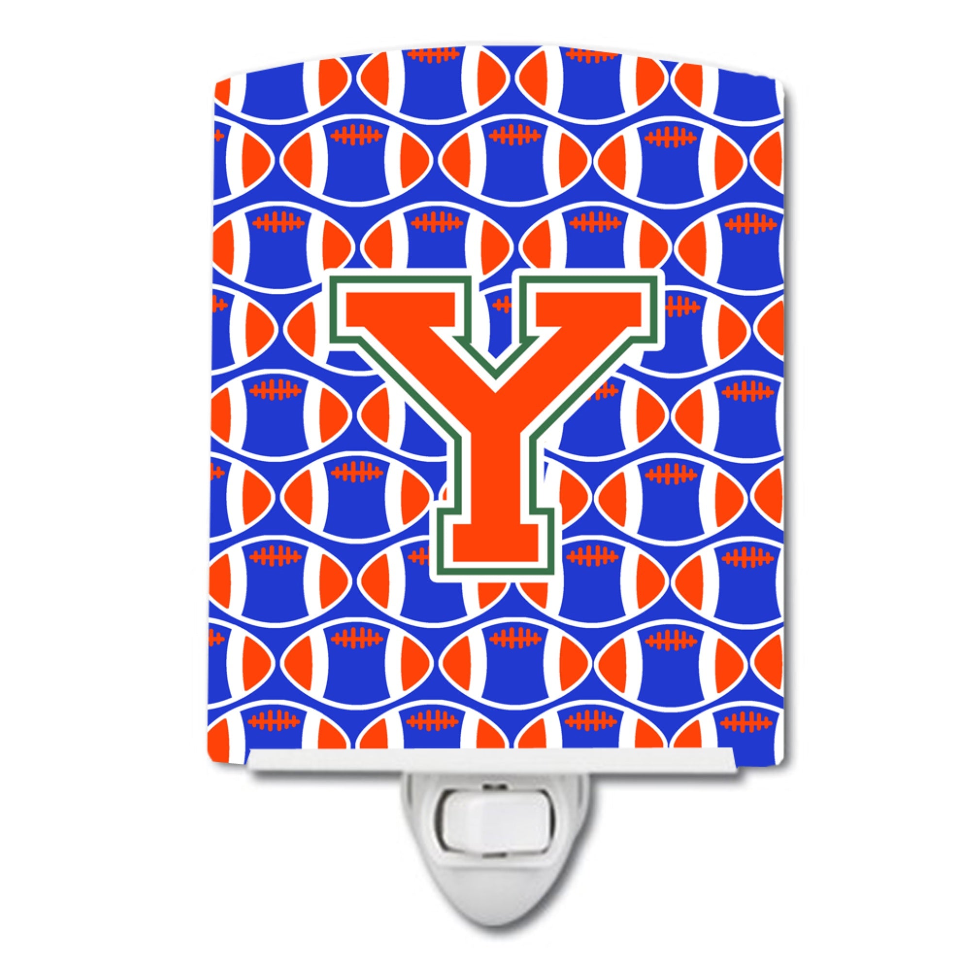  inchCarolines Treasures Letter Y Football Green, Blue and Orange Ceramic Night Light, 6x4, Multicolor inch