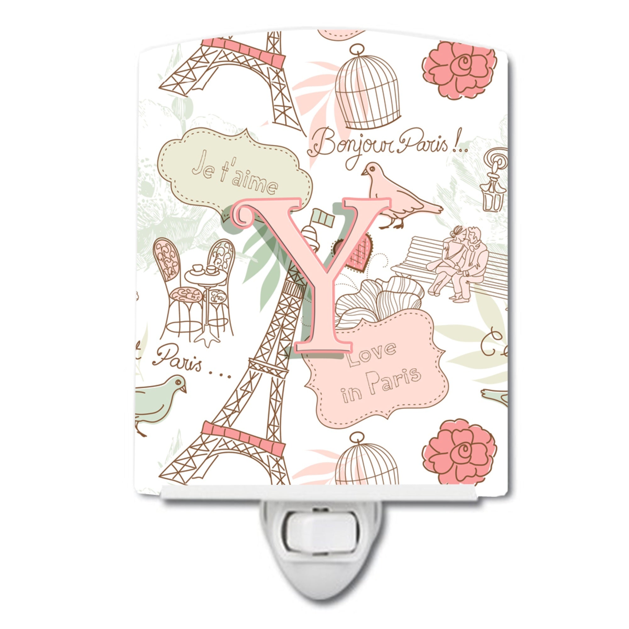  inchCarolines Treasures Letter Y Love in Paris Pink Ceramic Night Light, 6x4, Multicolor inch