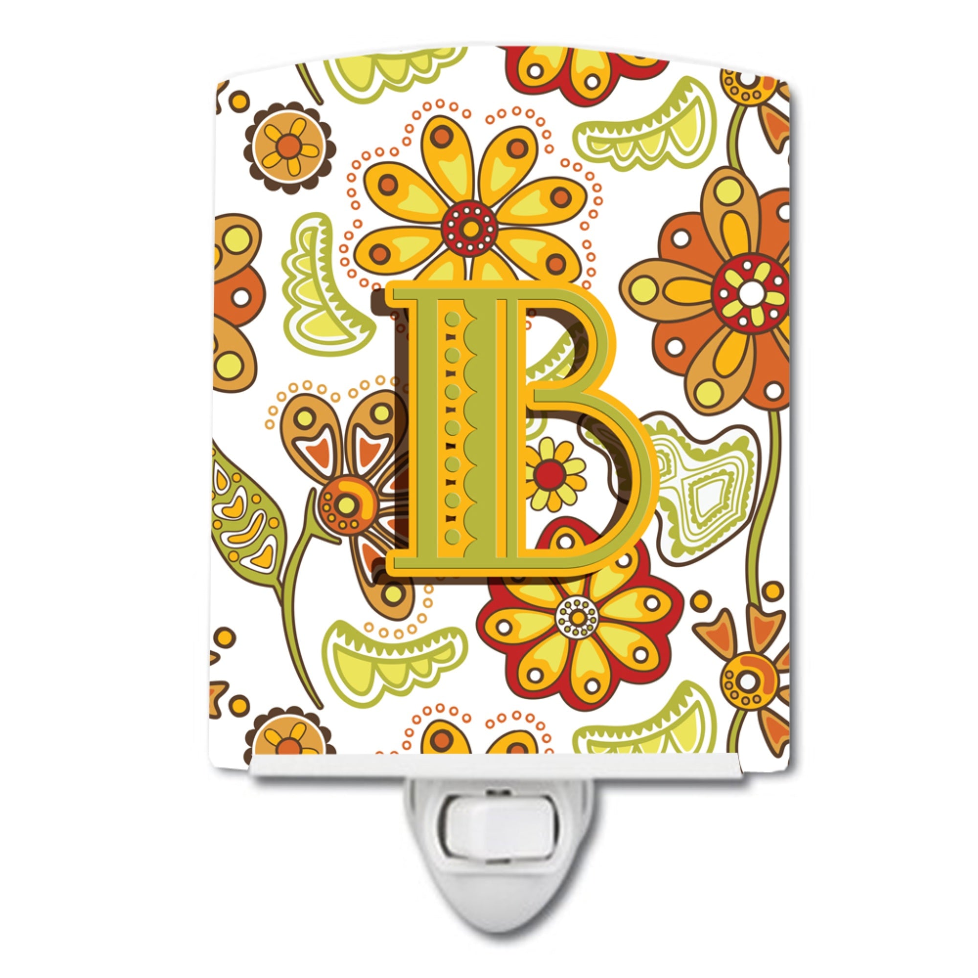  inchCarolines Treasures Letter B Floral Mustard and Green Ceramic Night Light, 6x4, Multicolor inch