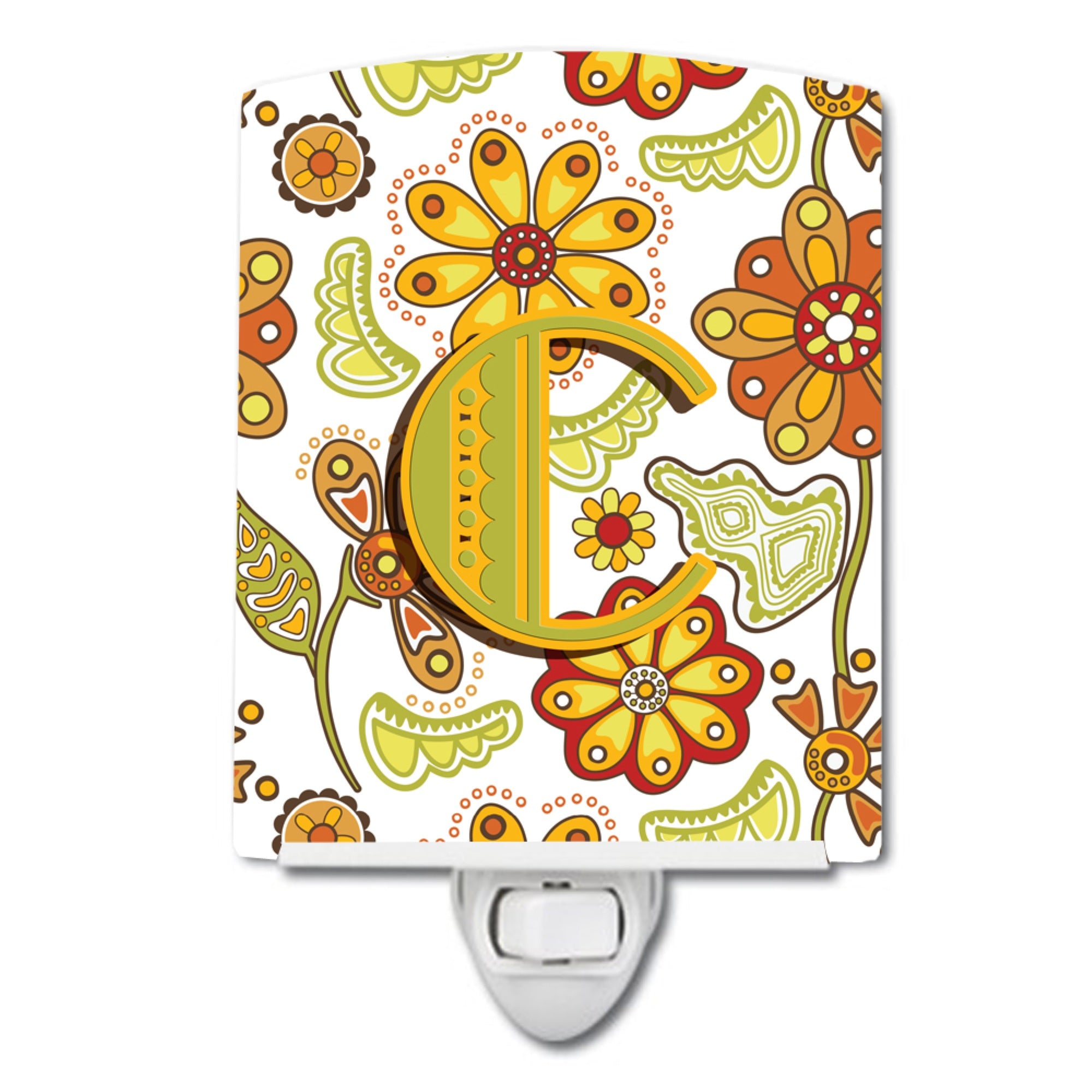  inchCarolines Treasures Letter C Floral Mustard and Green Ceramic Night Light, 6x4, Multicolor inch