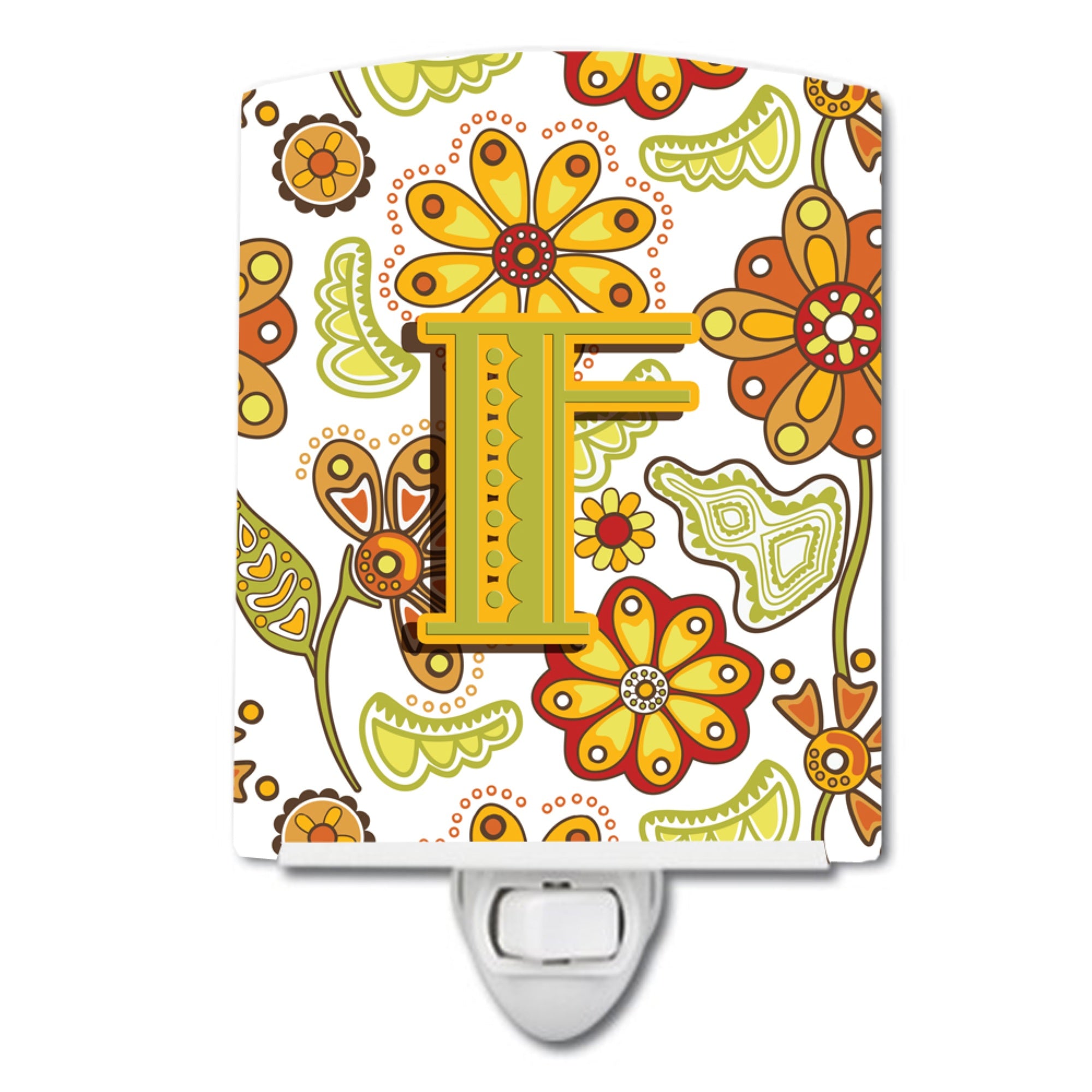  inchCarolines Treasures Letter F Floral Mustard and Green Night Light, 6x4, Multicolor inch