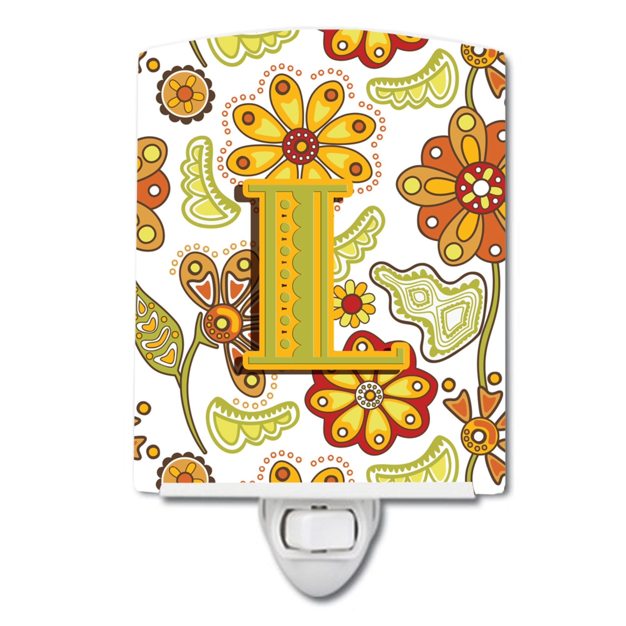  inchCarolines Treasures Letter L Floral Mustard and Green Ceramic Night Light, 6x4, Multicolor inch