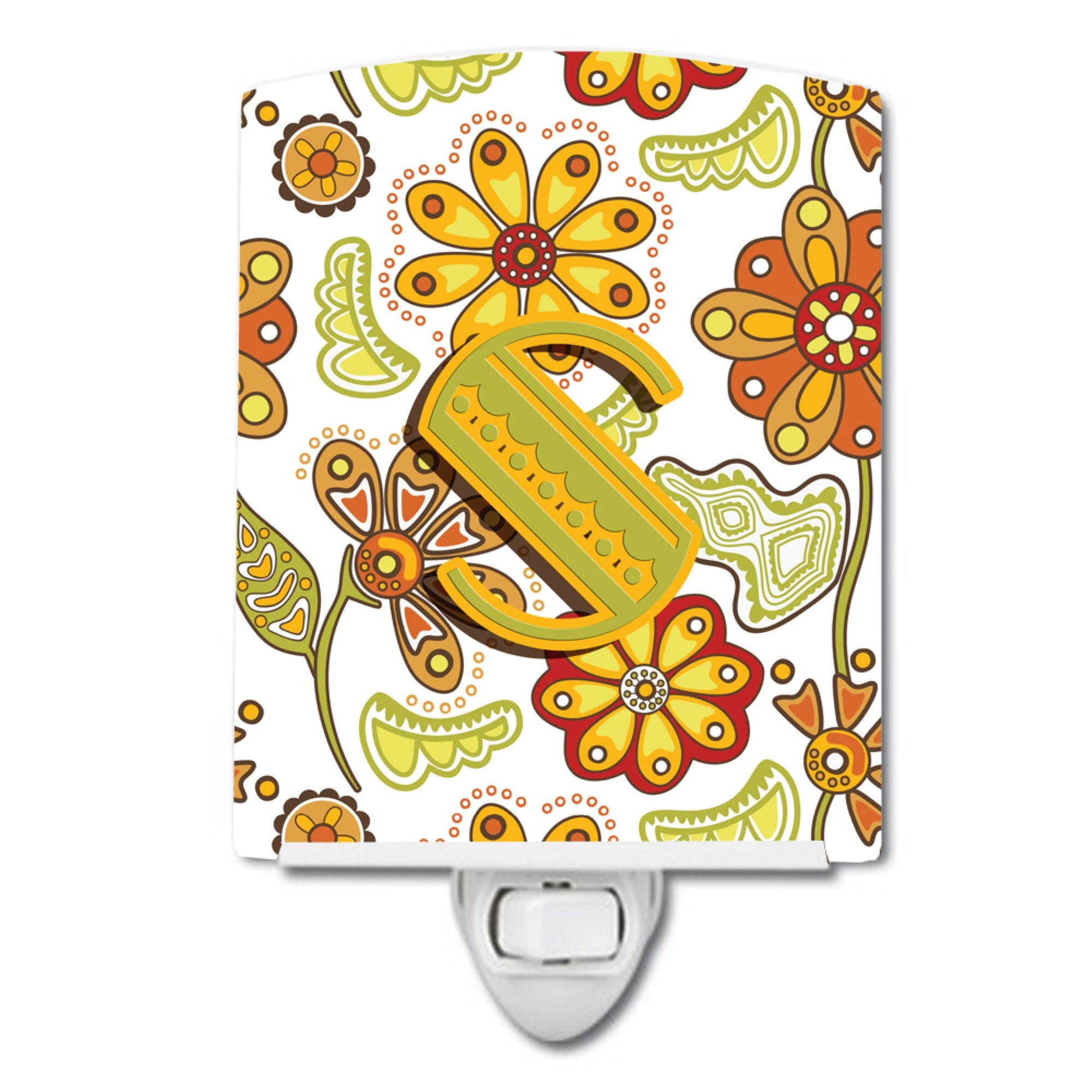  inchCarolines Treasures Letter S Floral Mustard and Green Ceramic Night Light, 6x4, Multicolor inch