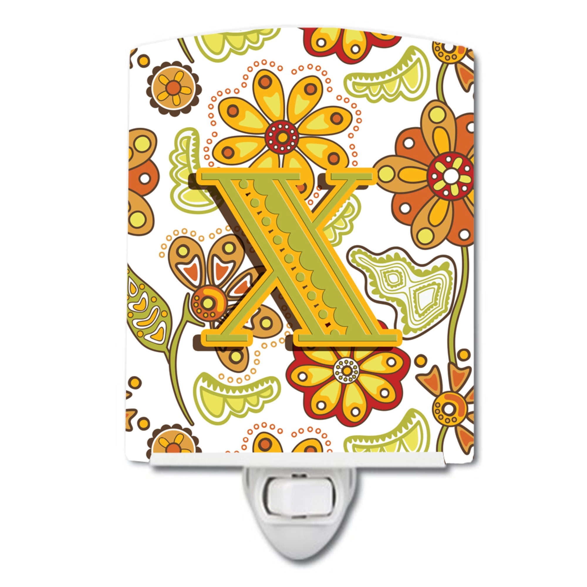  inchCarolines Treasures Letter X Floral Mustard and Green Ceramic Night Light, 6x4, Multicolor inch