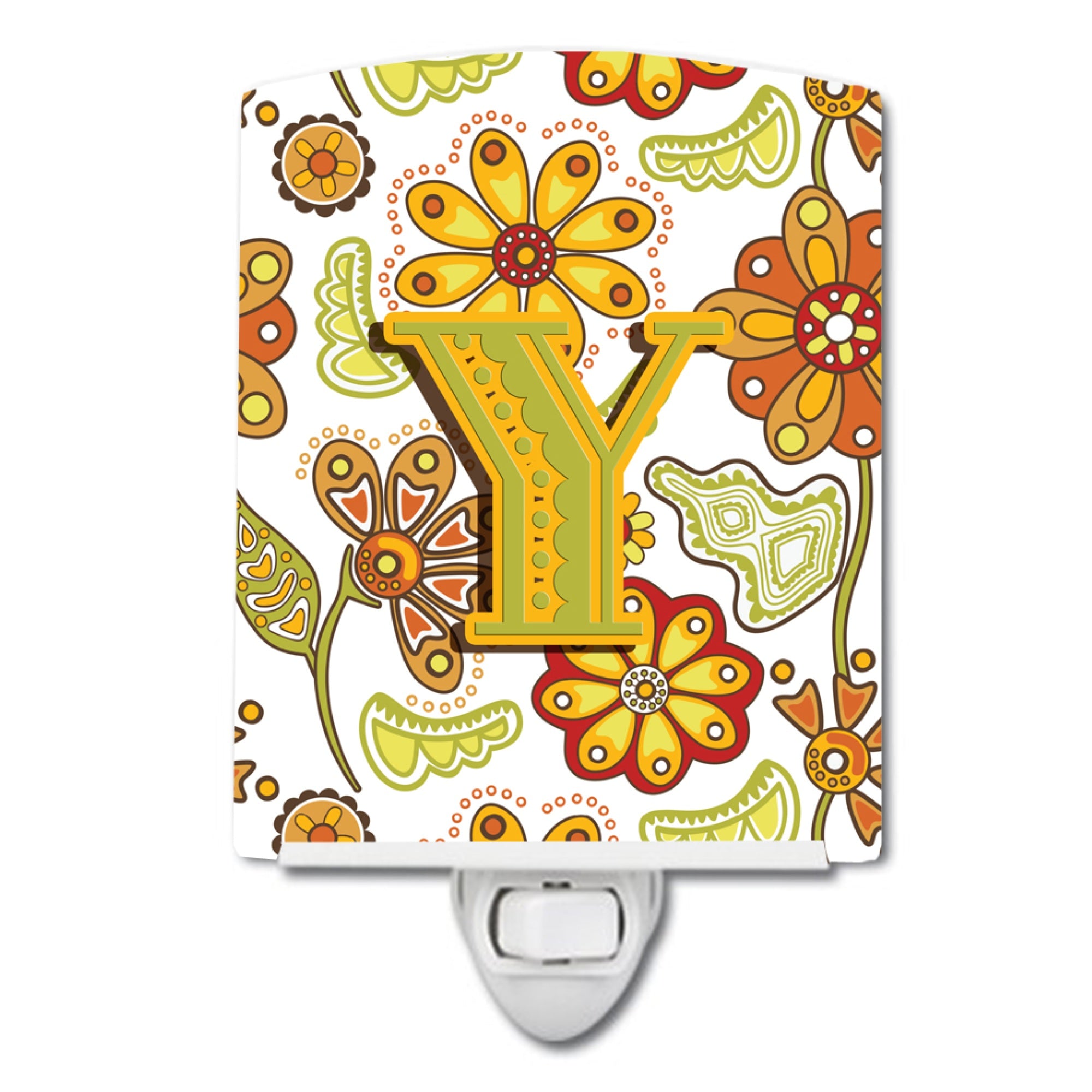 inchCarolines Treasures Letter Y Floral Mustard and Green Ceramic Night Light, 6x4, Multicolor inch