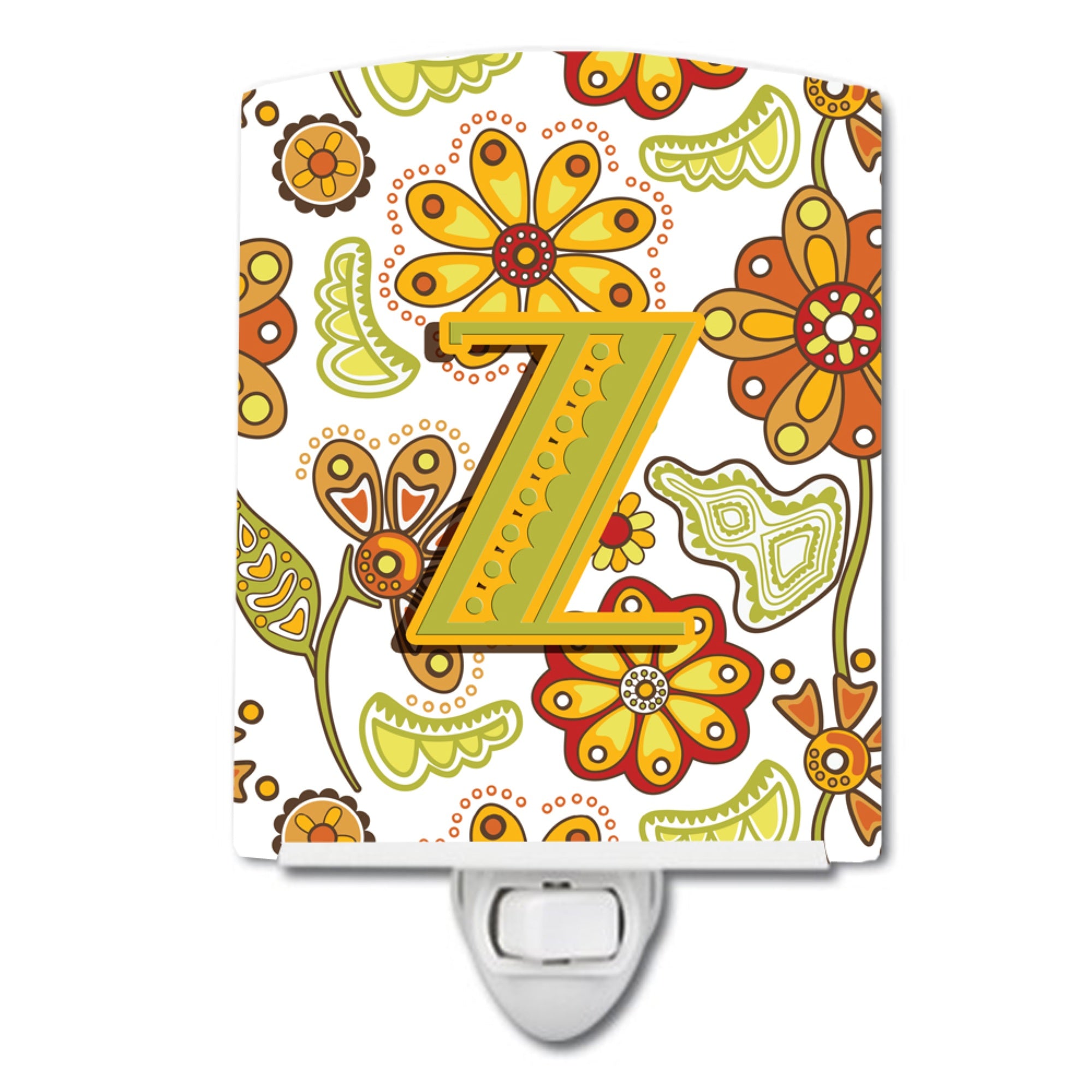  inchCarolines Treasures Letter Z Floral Mustard and Green Ceramic Night Light, 6x4, Multicolor inch