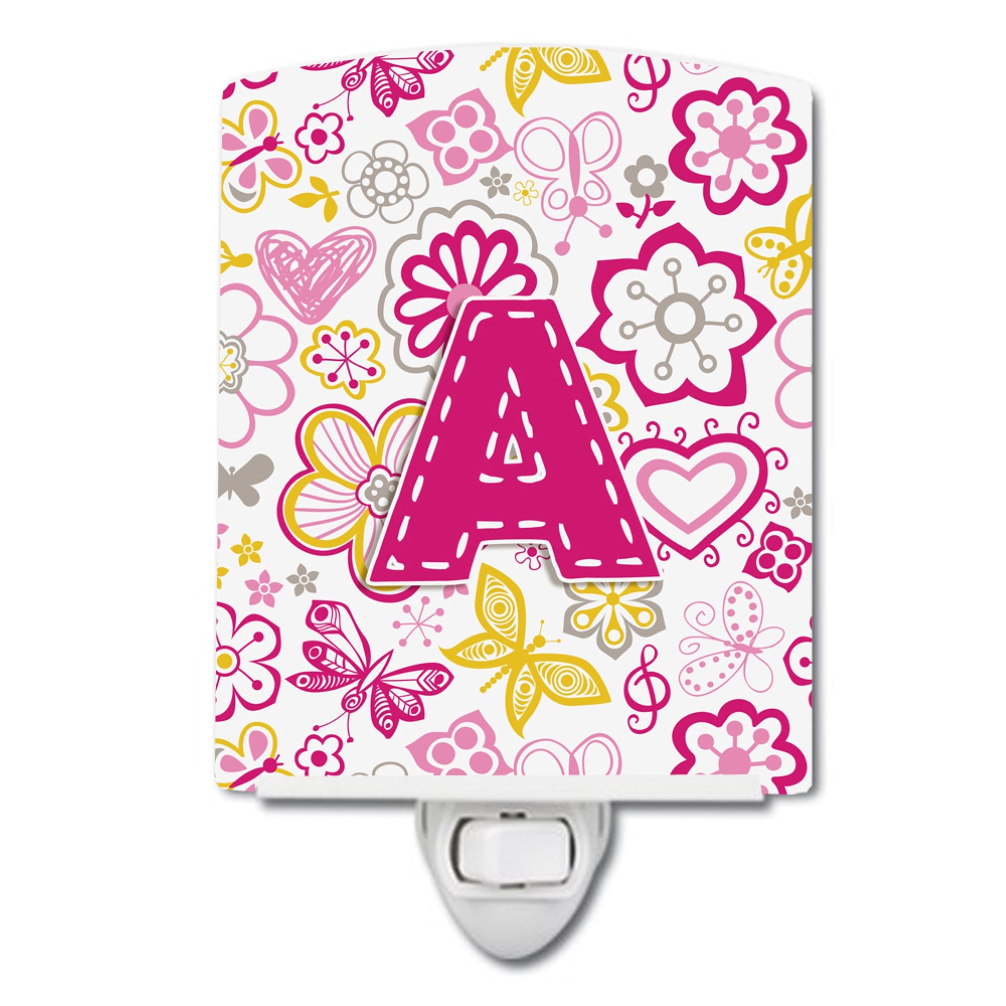  inchCarolines Treasures Letter A Flowers and Butterflies Pink Ceramic Night Light, 6x4, Multicolor inch