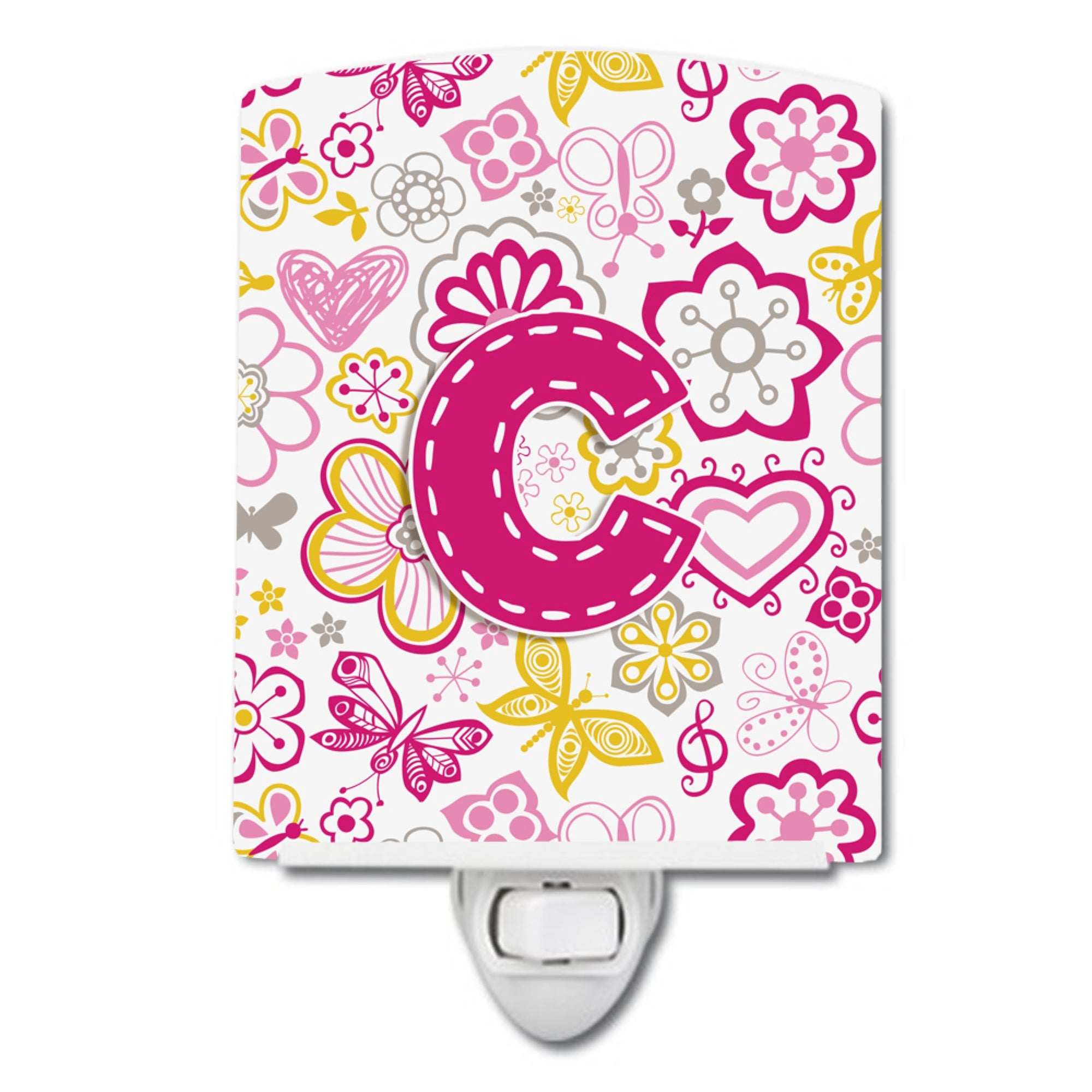  inchCarolines Treasures Letter C Flowers and Butterflies Pink Ceramic Night Light, 6x4, Multicolor inch