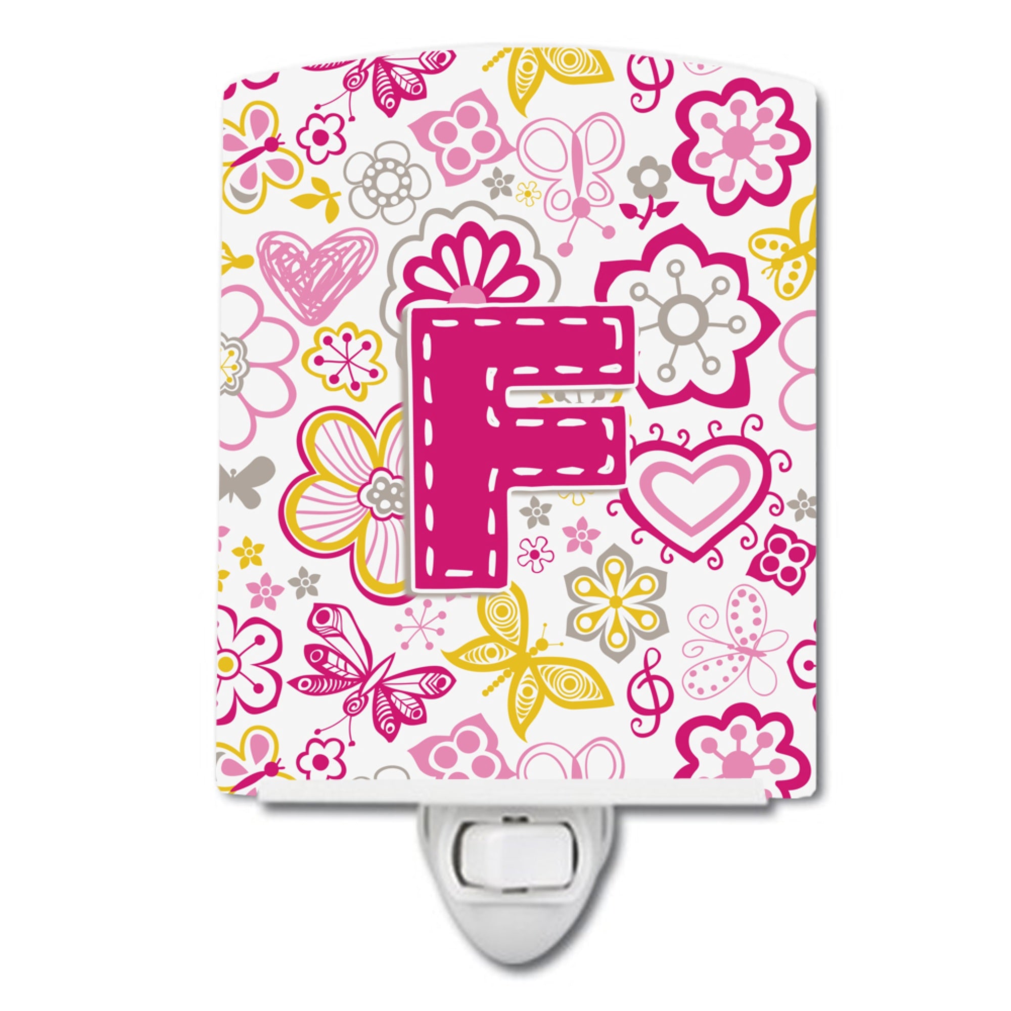  inchCarolines Treasures Letter F Flowers and Butterflies Pink Night Light, 6x4, Multicolor inch