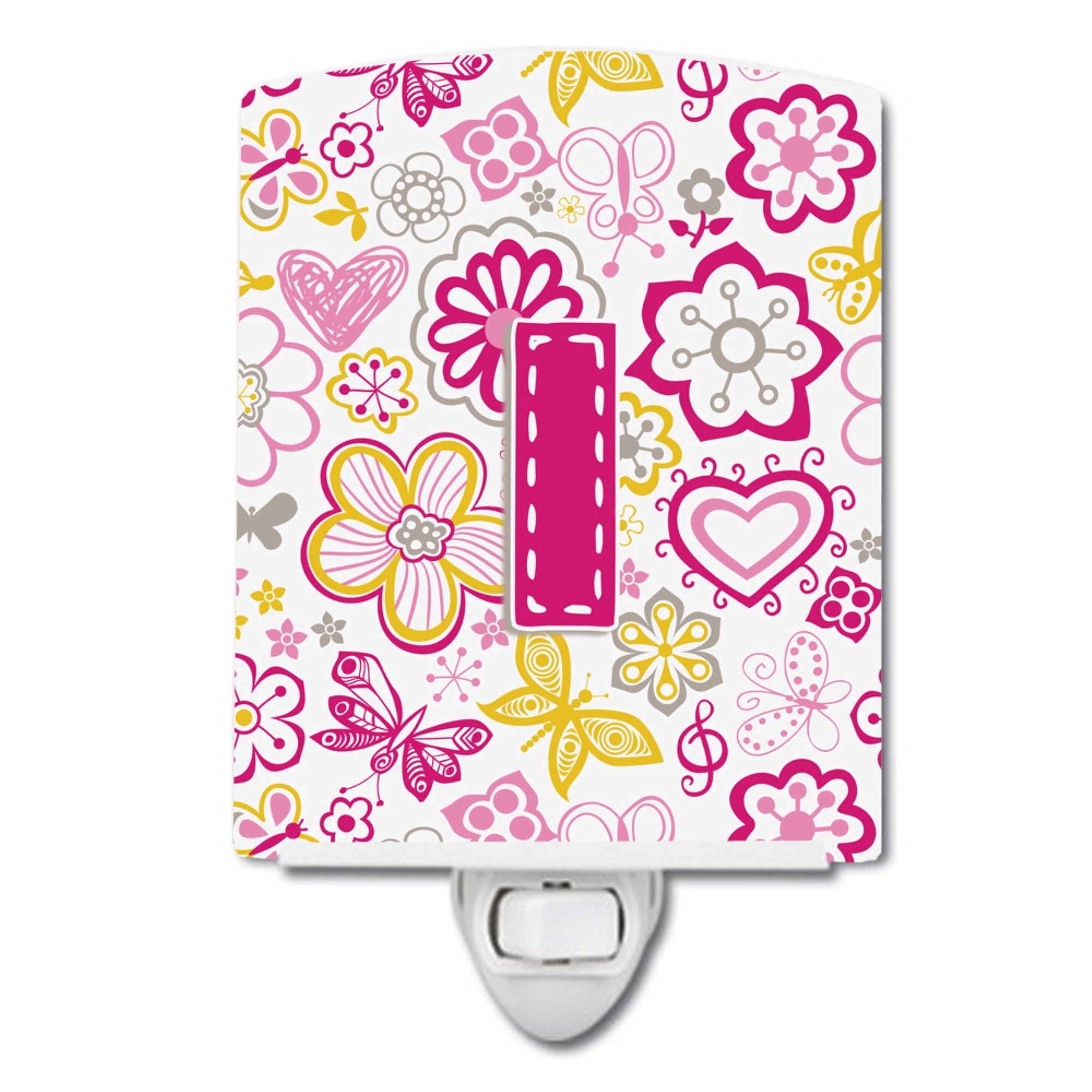  inchCarolines Treasures Letter I Flowers and Butterflies Pink Ceramic Night Light, 6x4, Multicolor inch
