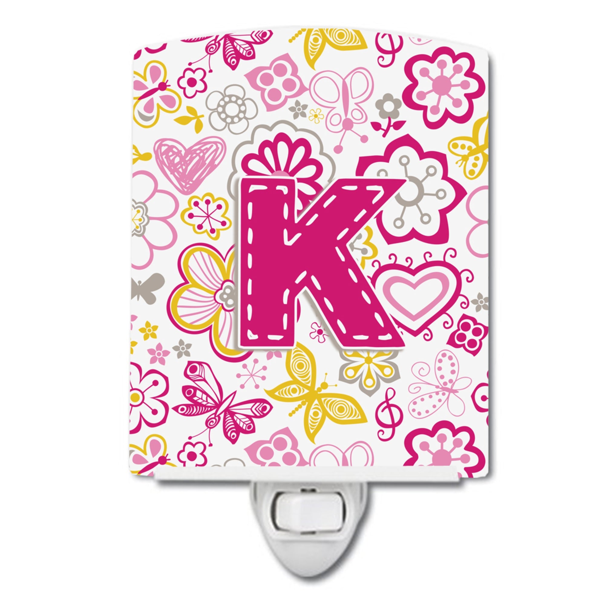  inchCarolines Treasures Letter K Flowers and Butterflies Pink Ceramic Night Light, 6x4, Multicolor inch