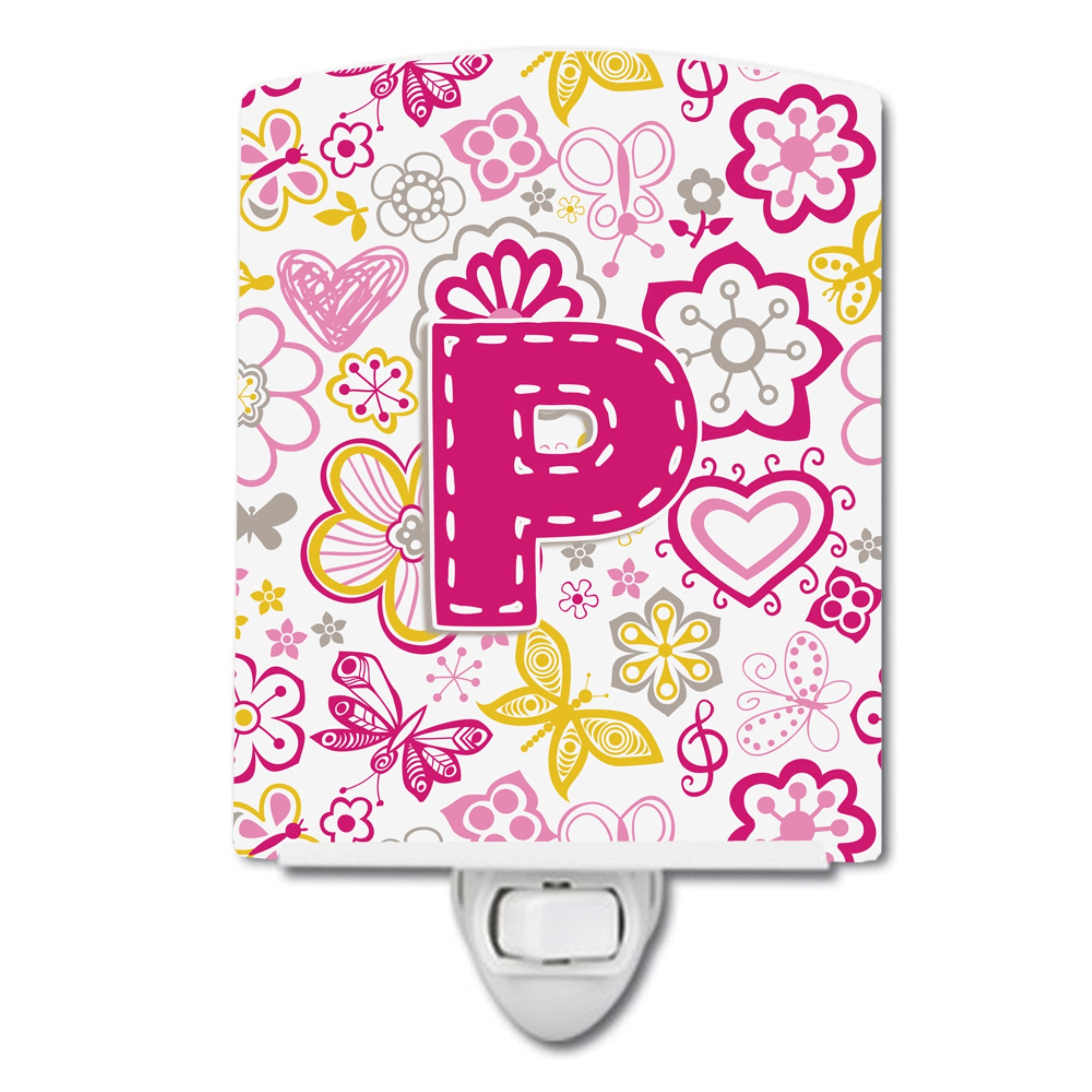 inchCarolines Treasures Letter P Flowers and Butterflies Pink Ceramic Night Light, 6x4, Multicolor inch