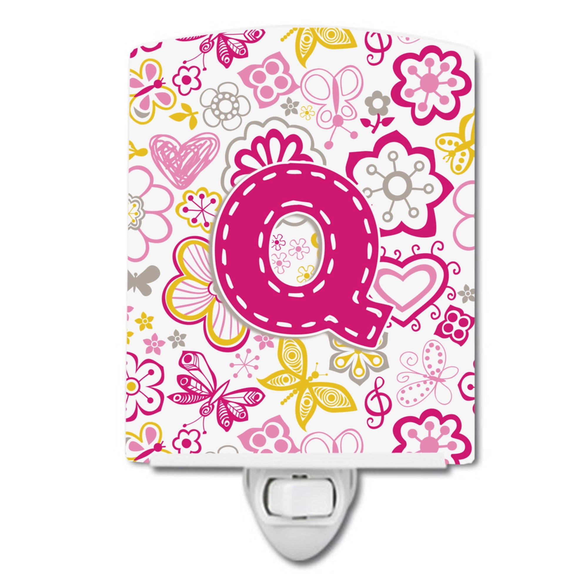  inchCarolines Treasures Letter Q Flowers and Butterflies Pink Ceramic Night Light, 6x4, Multicolor inch