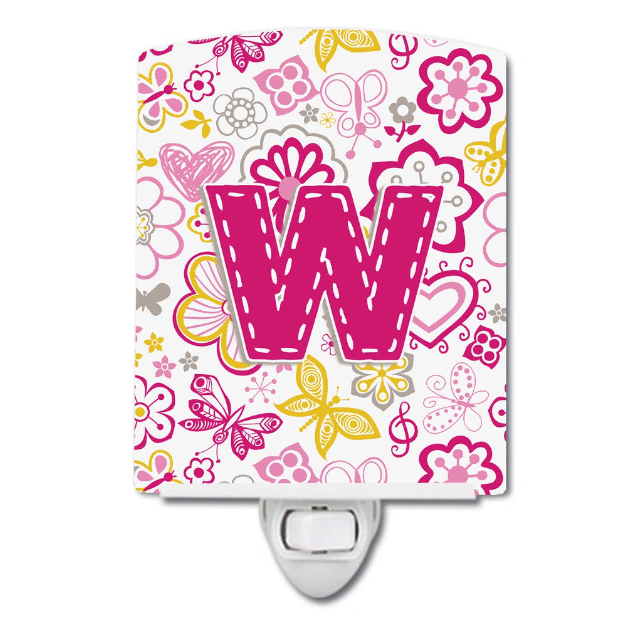  inchCarolines Treasures Letter W Flowers and Butterflies Pink Ceramic Night Light, 6x4, Multicolor inch